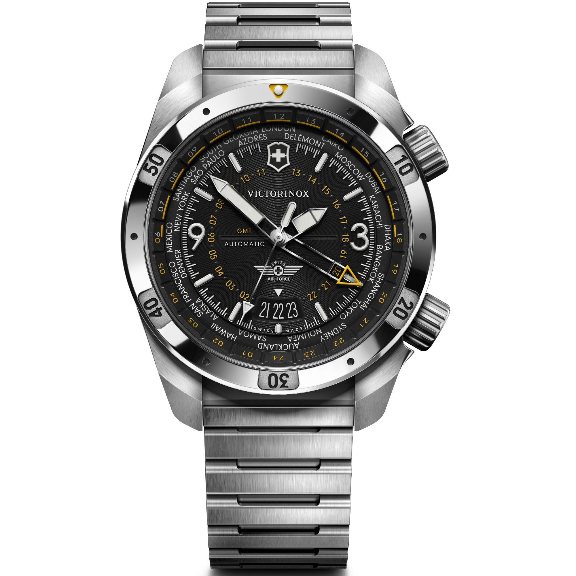 Victorinox Air Pro Automatic GMT Black Dial Steel Strap Men's Watch 242004