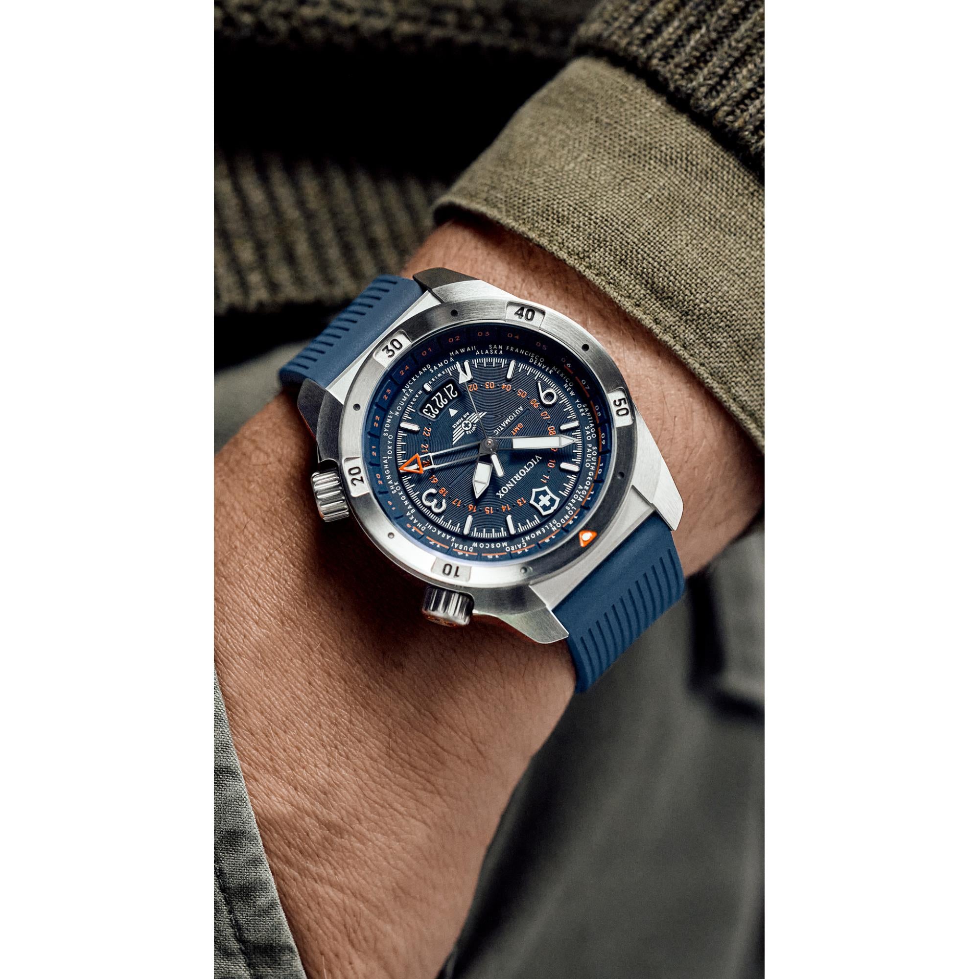 Victorinox Air Pro Automatic GMT Blue Dial Rubber Strap Men's Watch 242003