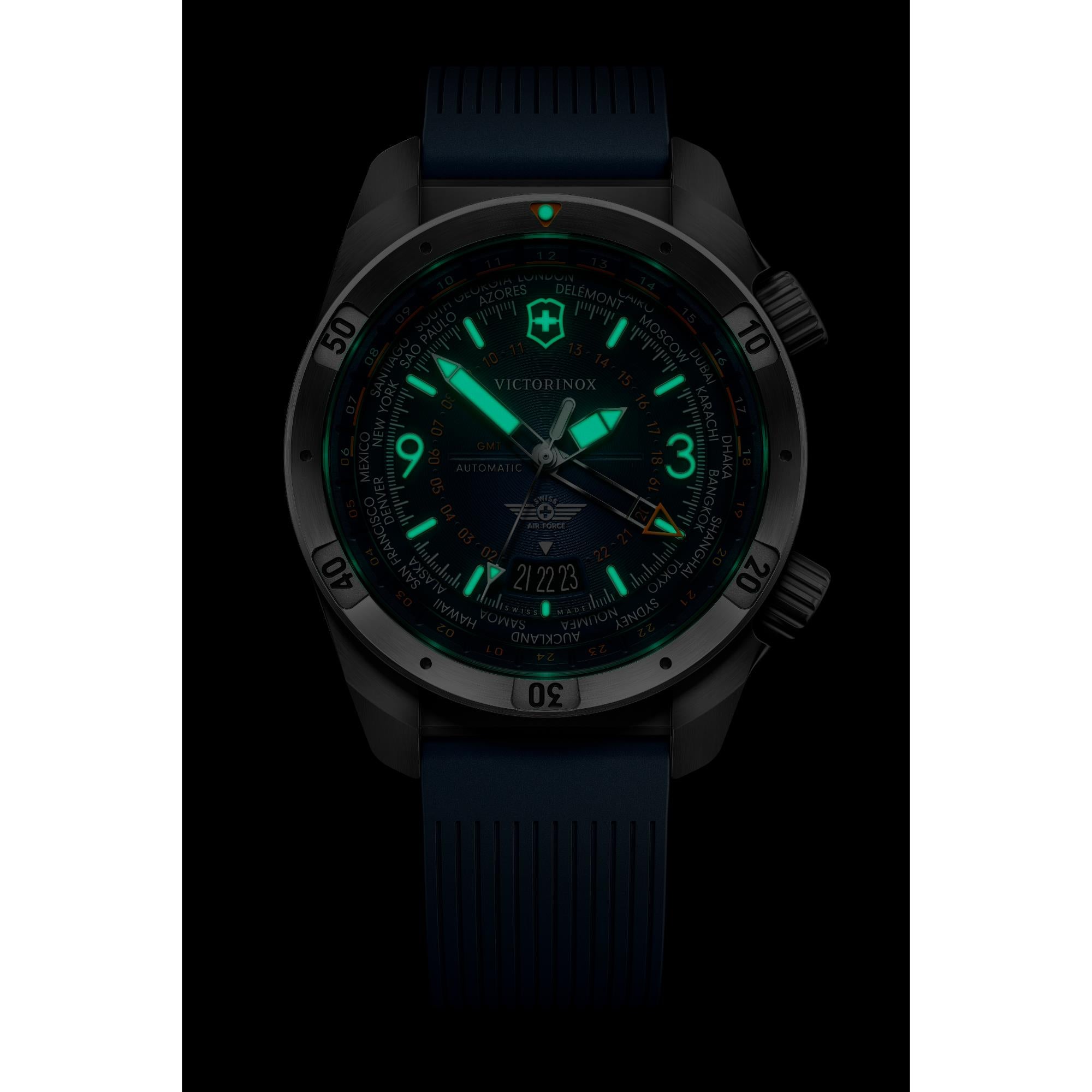Victorinox Air Pro Automatic GMT Blue Dial Rubber Strap Men's Watch 242003