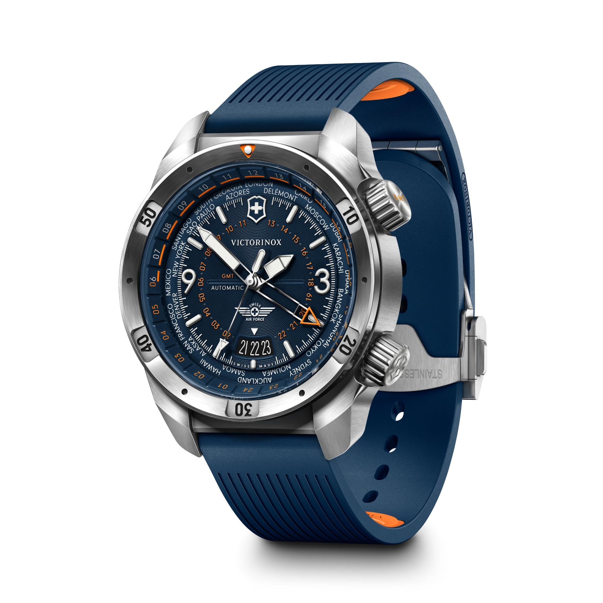 Victorinox Air Pro Automatic GMT Blue Dial Rubber Strap Men's Watch 242003