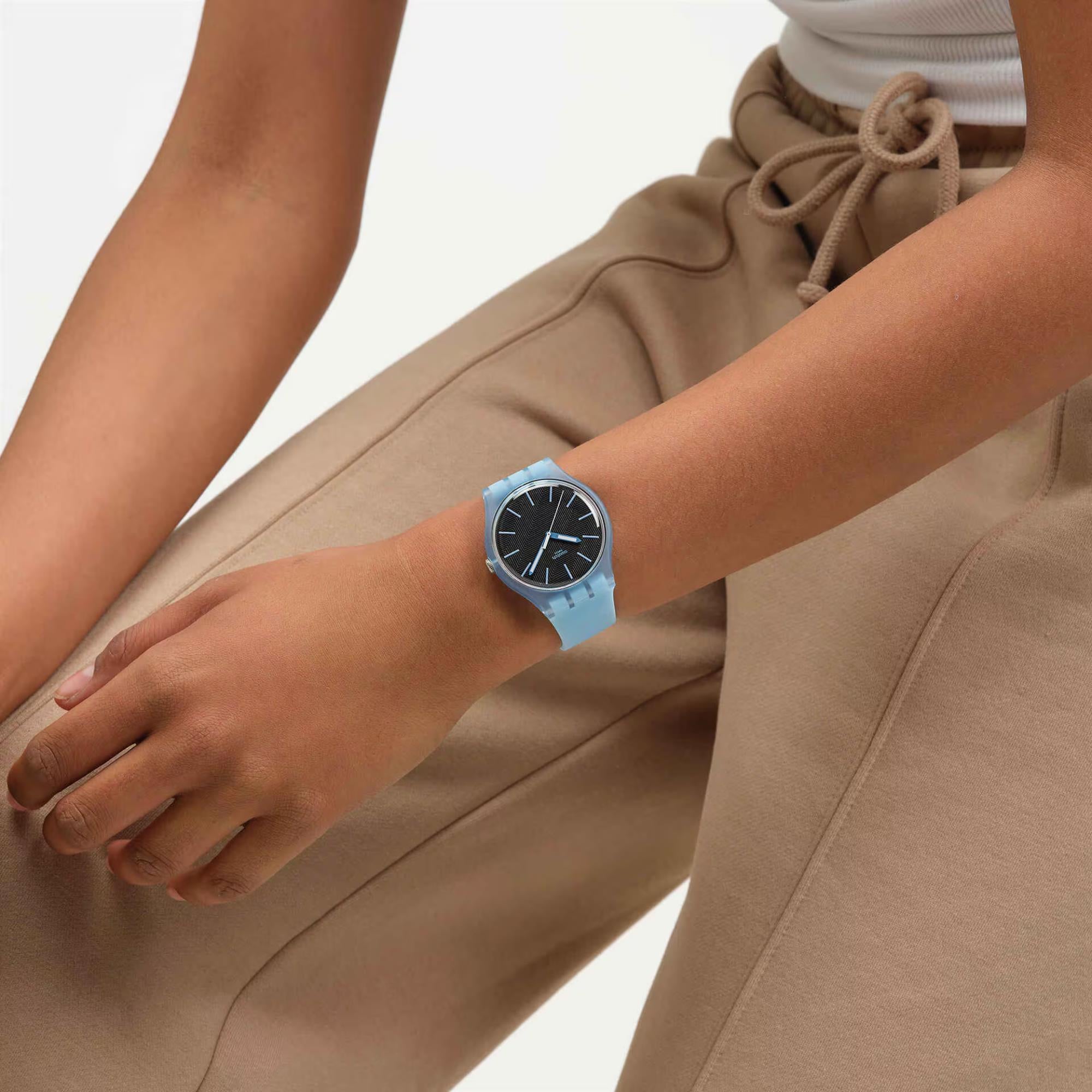 Swatch Originals Blue Moves Quartz Black Dial Silicone Strap Unisex Watch SO29L101