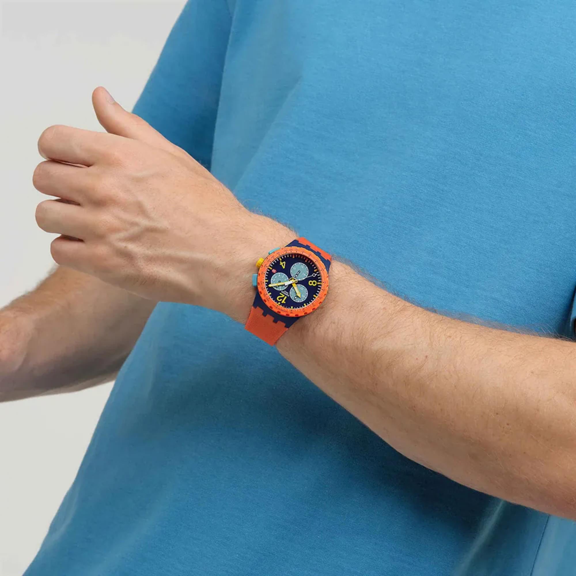 Swatch Originals Camo Flash Chronograph Blue Dial Silicone Strap Unisex Watch SUSI400