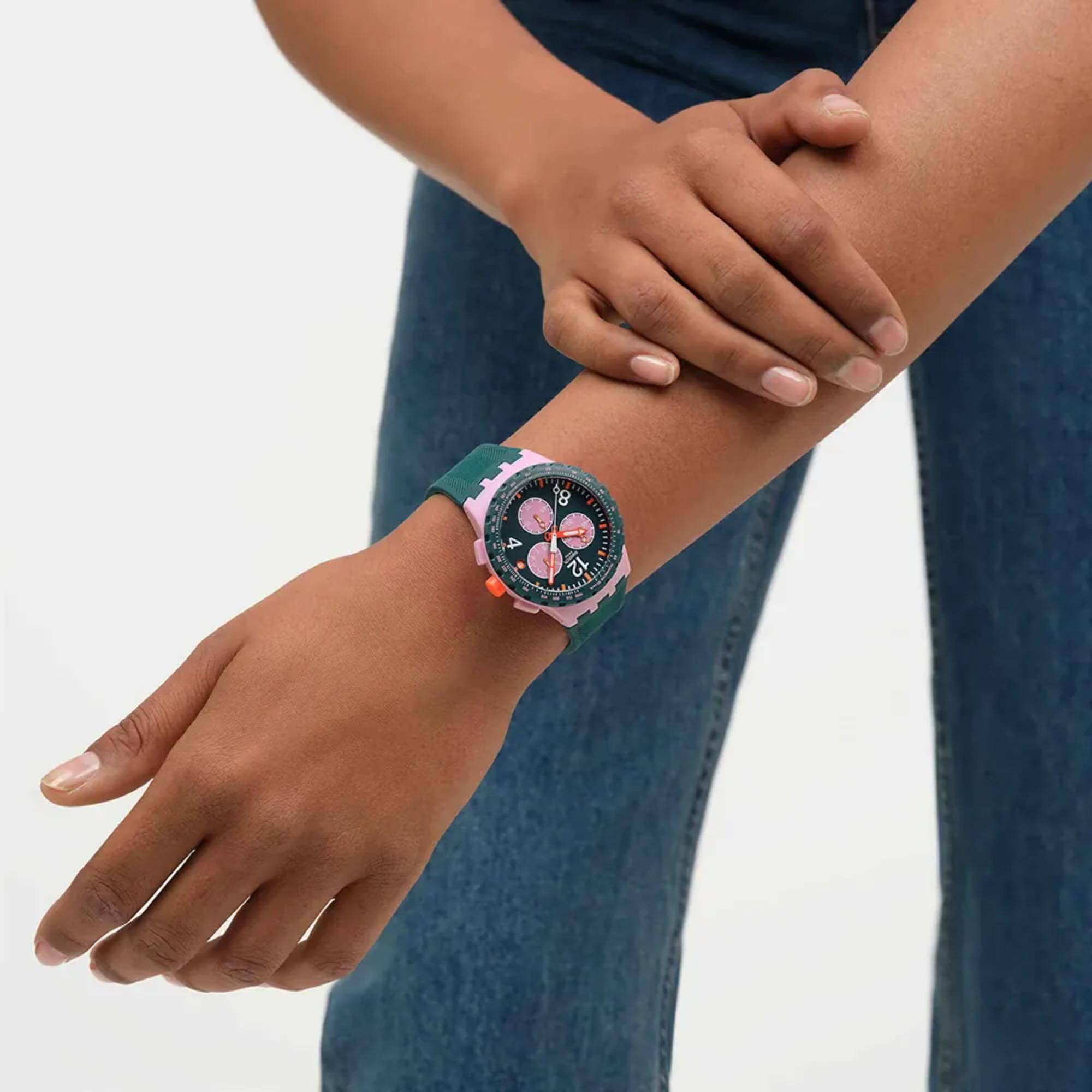 Swatch Originals Moment of Rose Chronograph Green Dial Silicone Strap Unisex Watch SUSP400