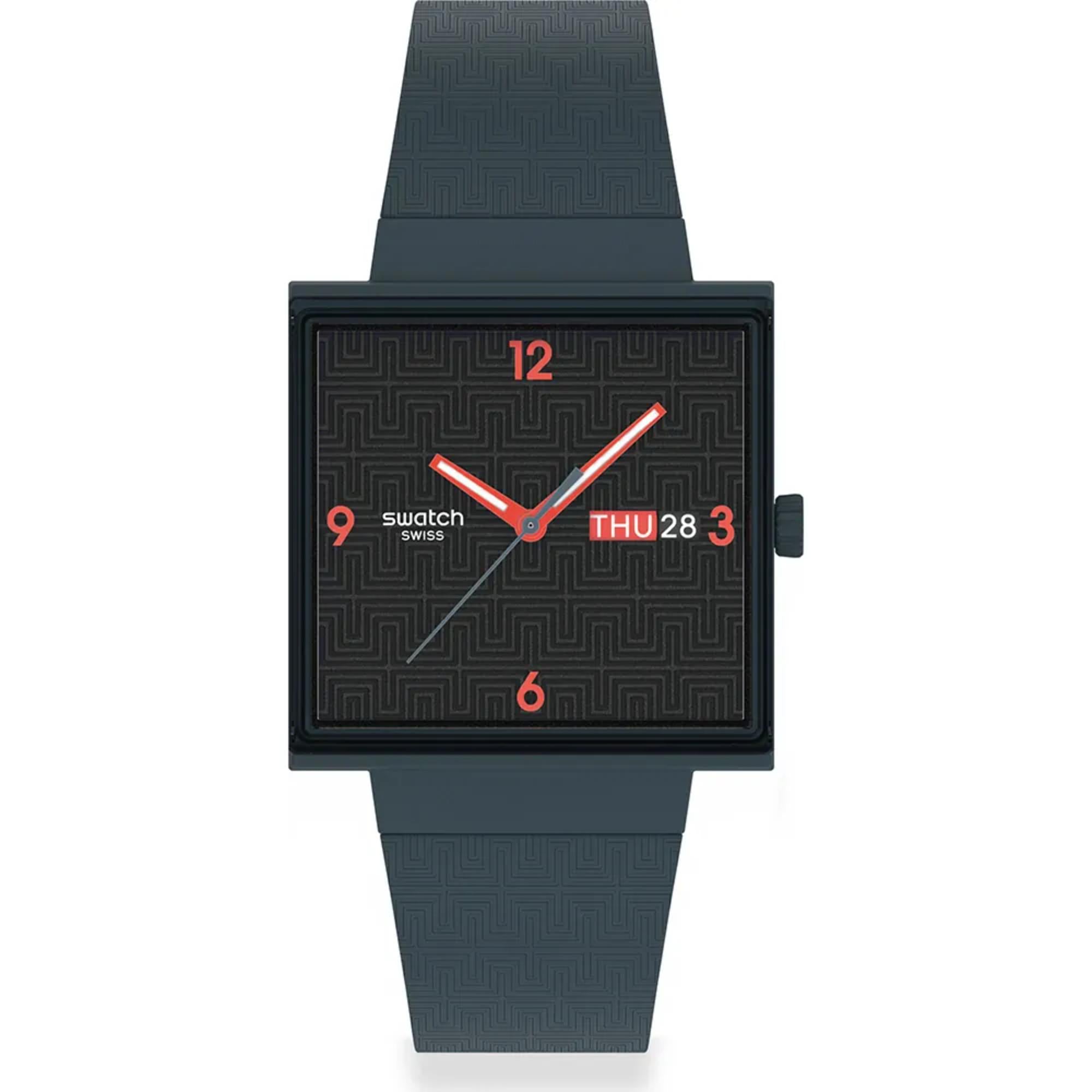 Swatch Originals Squared Off Quartz Black Dial Silicone Strap Unisex Watch SO34M701