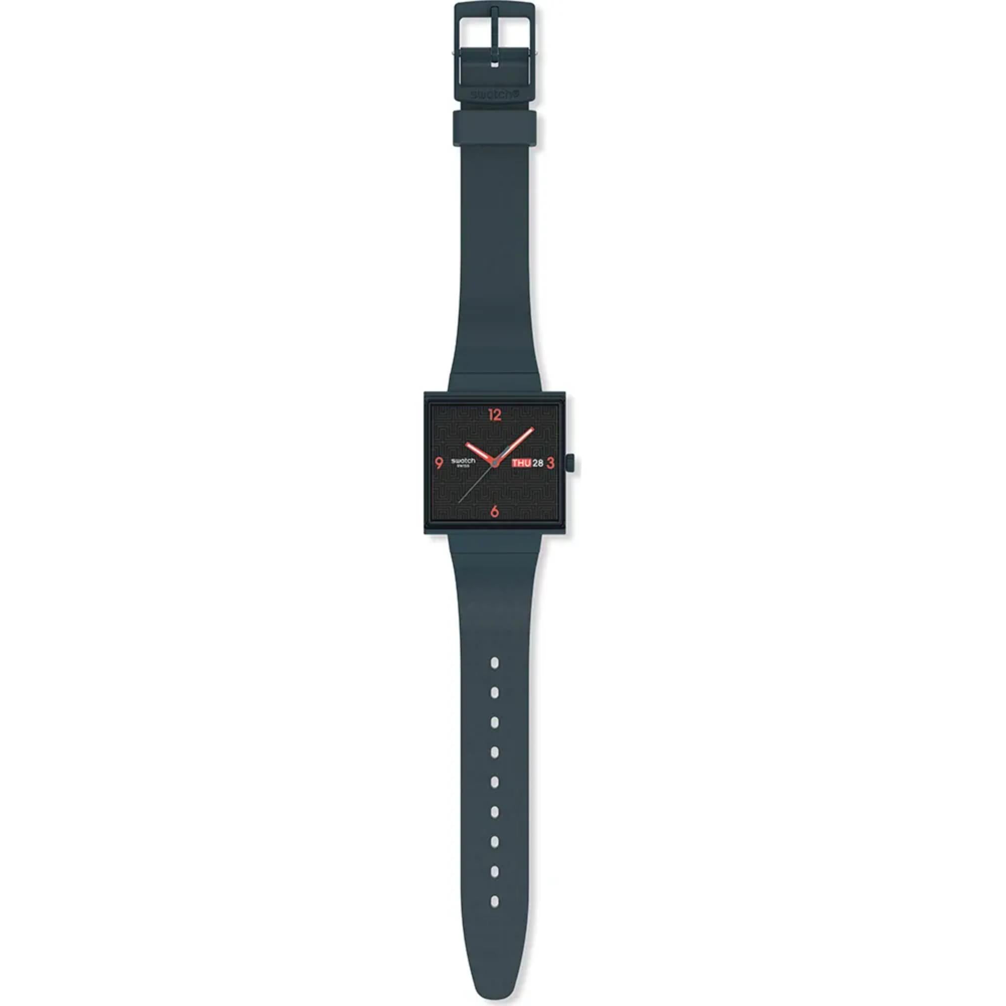 Swatch Originals Squared Off Quartz Black Dial Silicone Strap Unisex Watch SO34M701