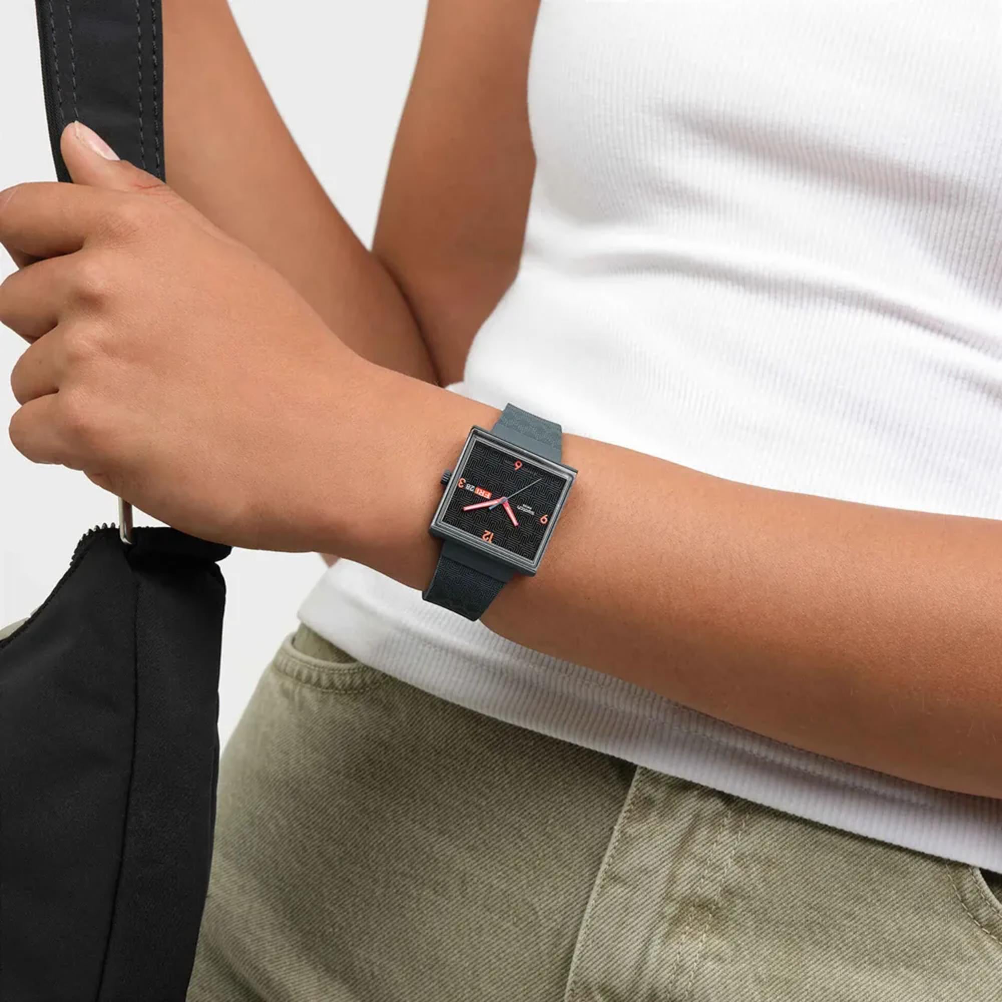 Swatch Originals Squared Off Quartz Black Dial Silicone Strap Unisex Watch SO34M701