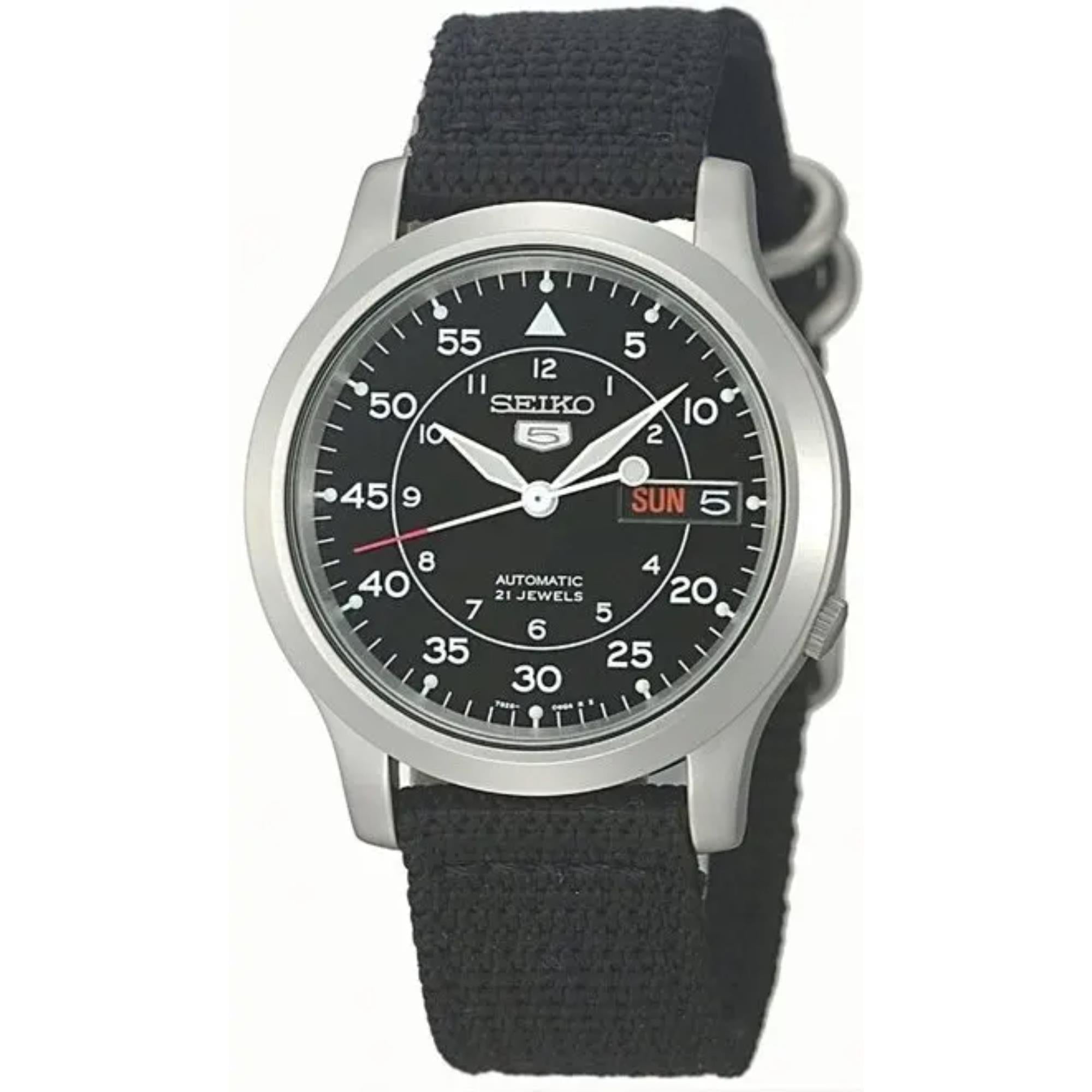 Seiko 5 Automatic Black Dial Black NATO Fabric Strap Men's Watch SNK809K2