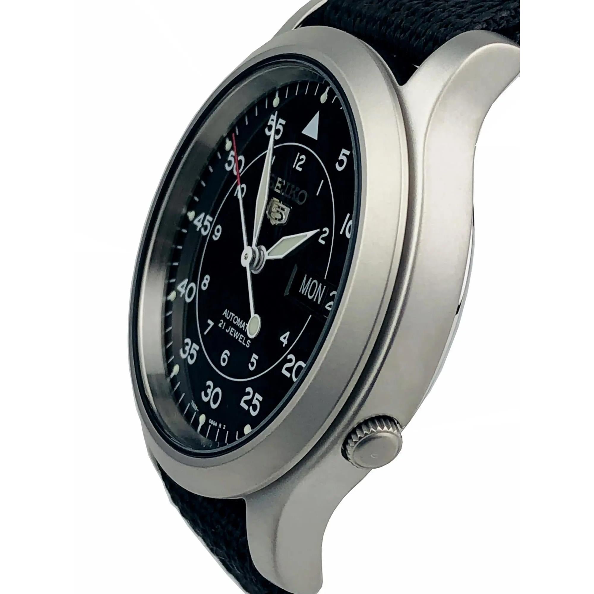 Seiko 5 Automatic Black Dial Black NATO Fabric Strap Men's Watch SNK809K2