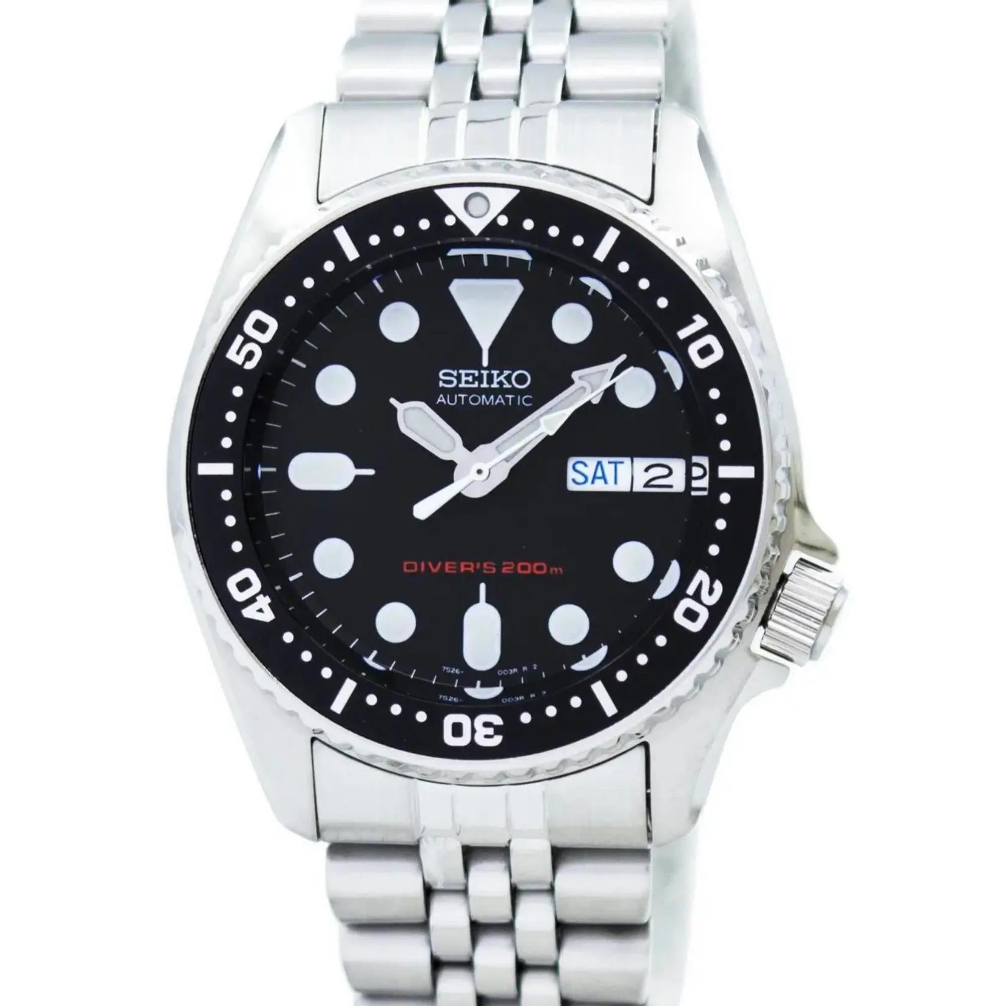Seiko Divers Automatic Black Dial Stainless Steel Jubilee Bracelet Men's Watch SKX013K2 - WatchNation