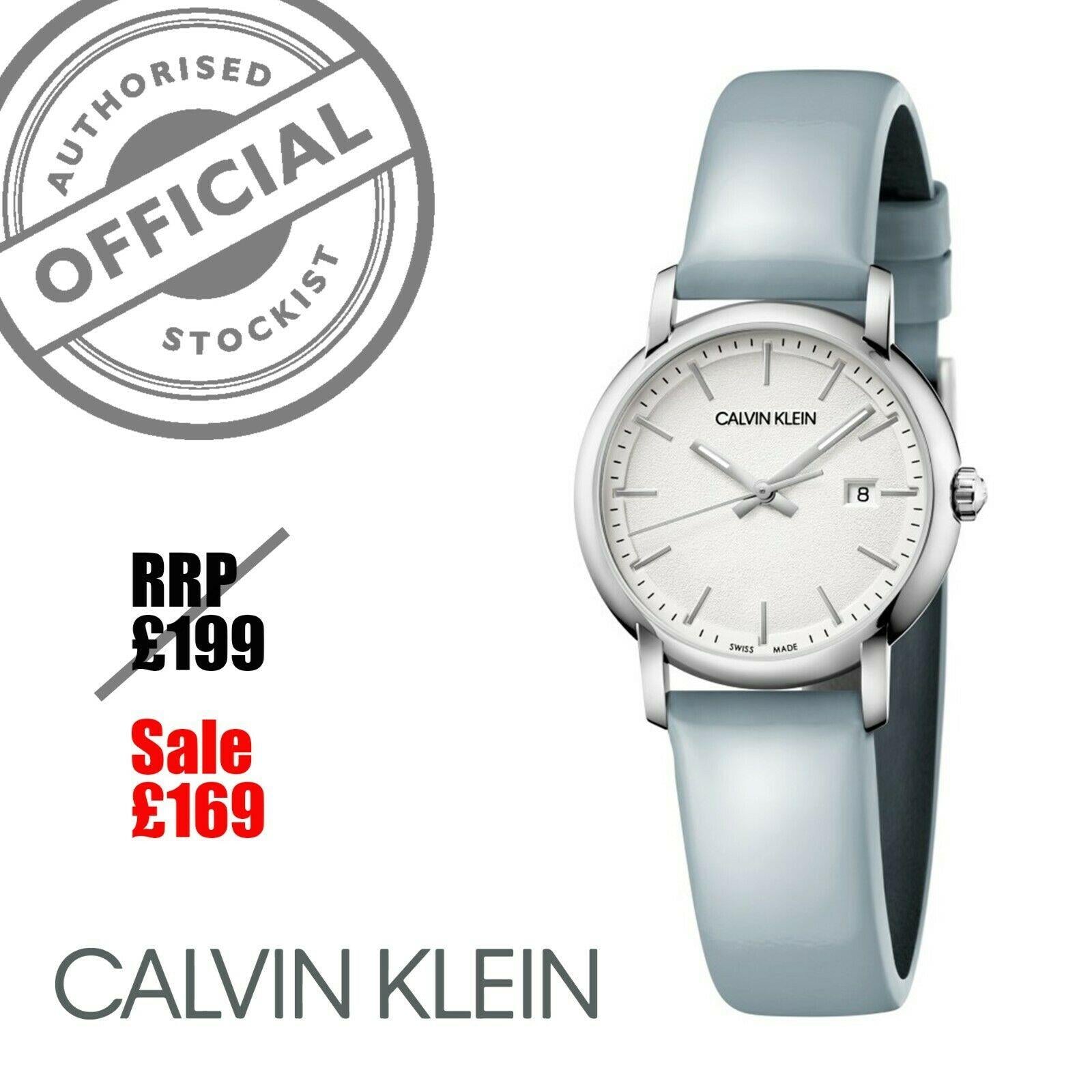 Calvin Klein Established Silver Dial Blue Leather Strap Ladies Watch K9H231V6 32mm