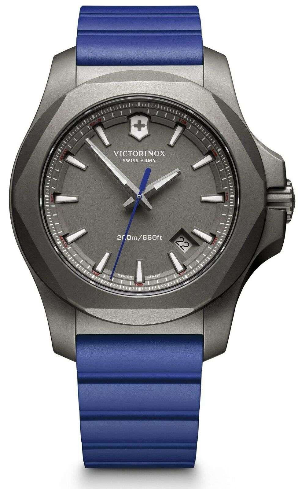 Victorinox Swiss Army I.N.O.X Blue Rubber Grey Titanium Quartz Men's Watch 241759