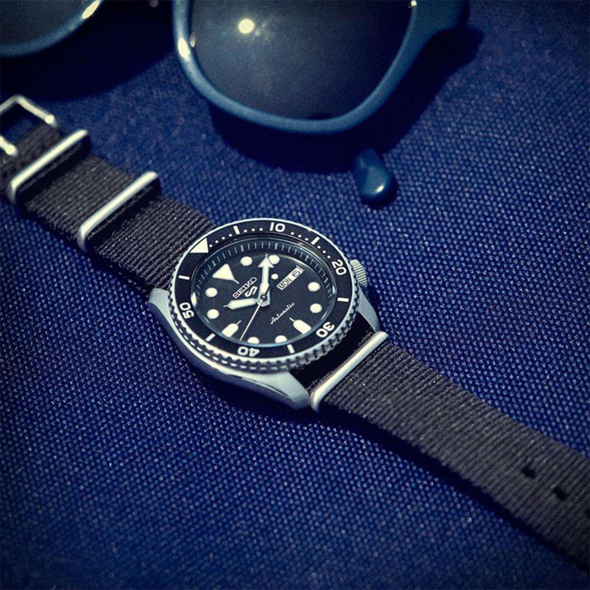 Seiko 5 Sports Black Dial Black Canvas Strap Automatic Men's Watch SRPD55K3