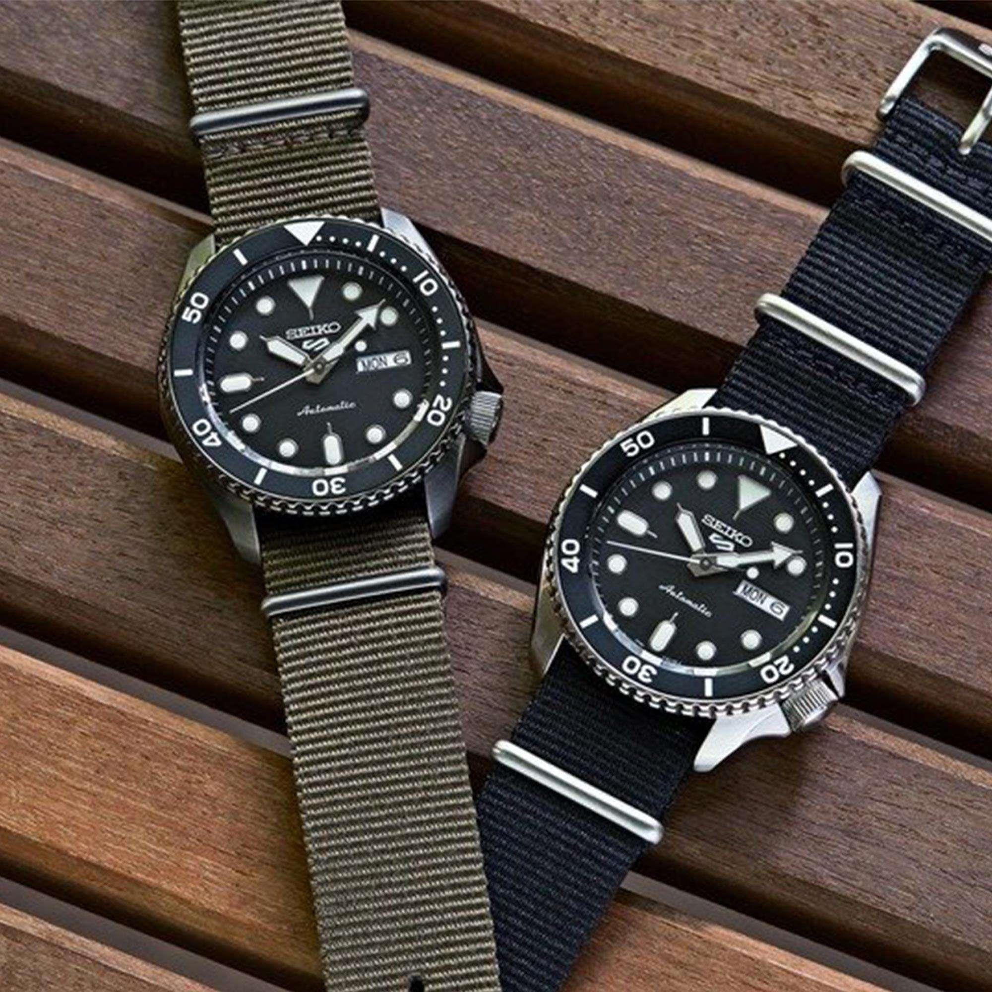 Seiko 5 Sports Automatic Black Dial Green NATO Strap Men's Watch SRPD65K4