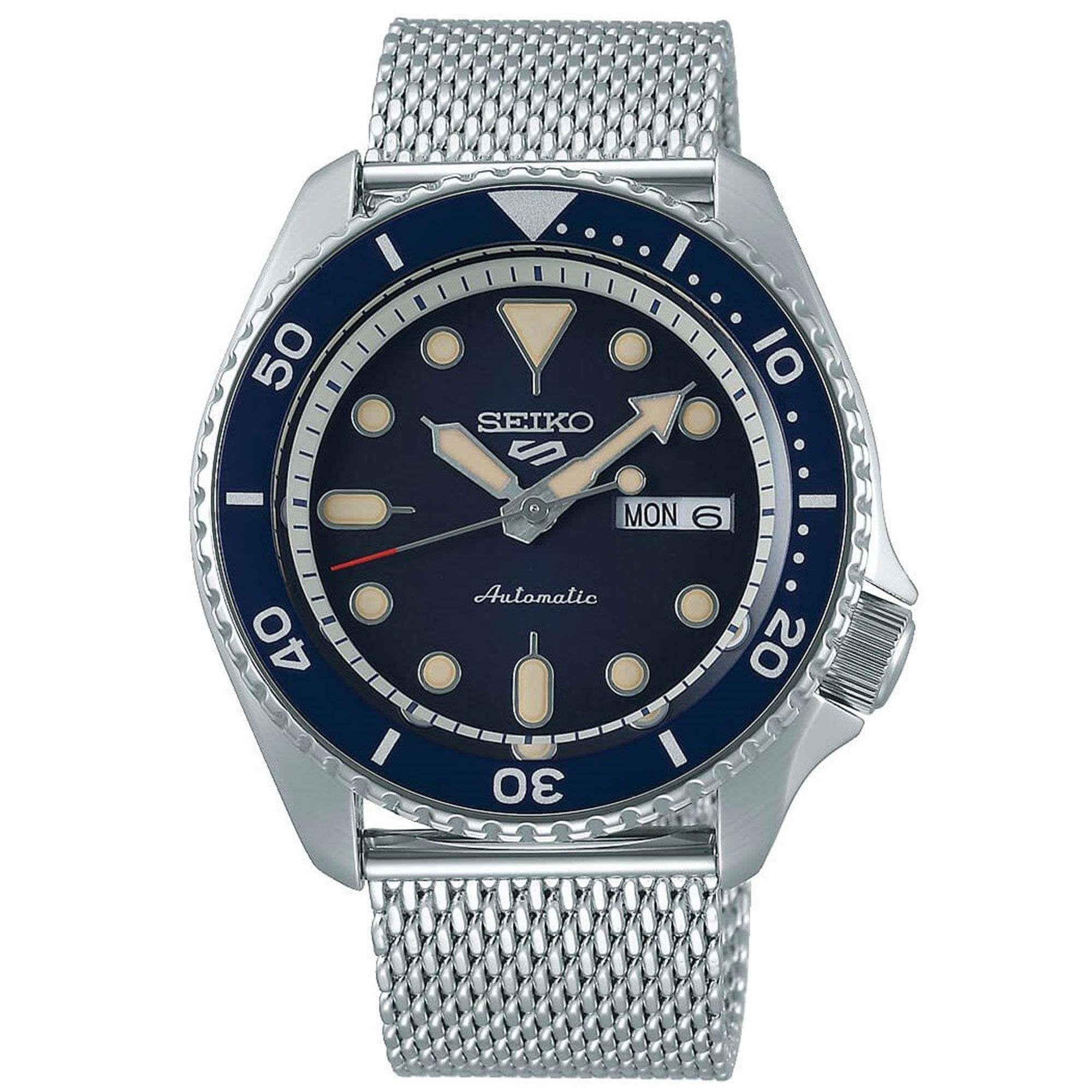 Seiko 5 Sports Blue Dial Silver Steel Mesh Bracelet Automatic Men's Watch SRPD71K1