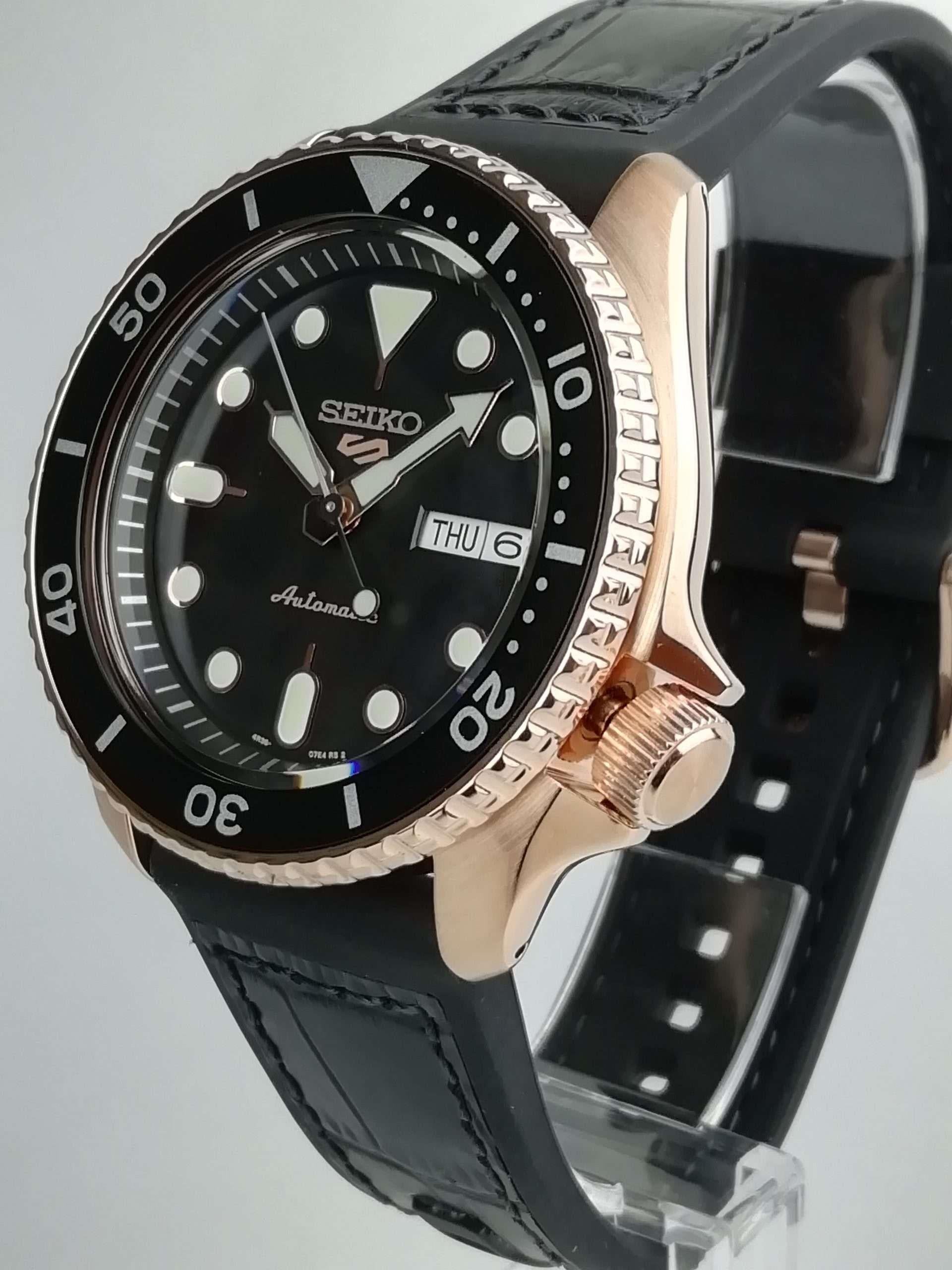 Seiko 5 Sports Automatic Black Dial Black Silicone Strap Men's Watch SRPD76K1