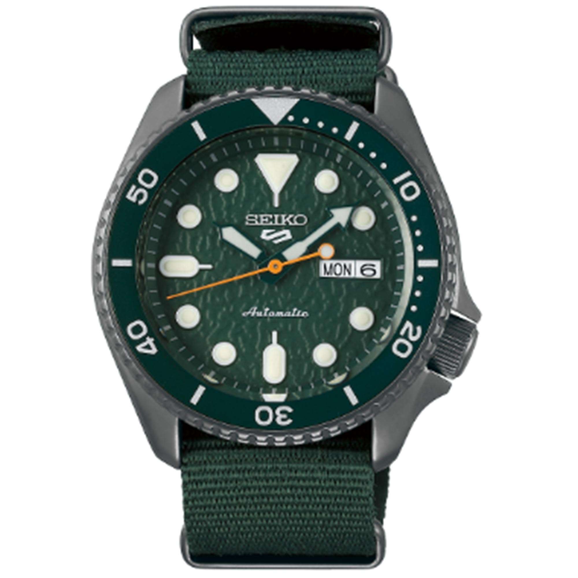 Seiko 5 Sports Stainless Steel Case Green Canvas Strap Automatic Green Dial Men's Watch SRPD77K1