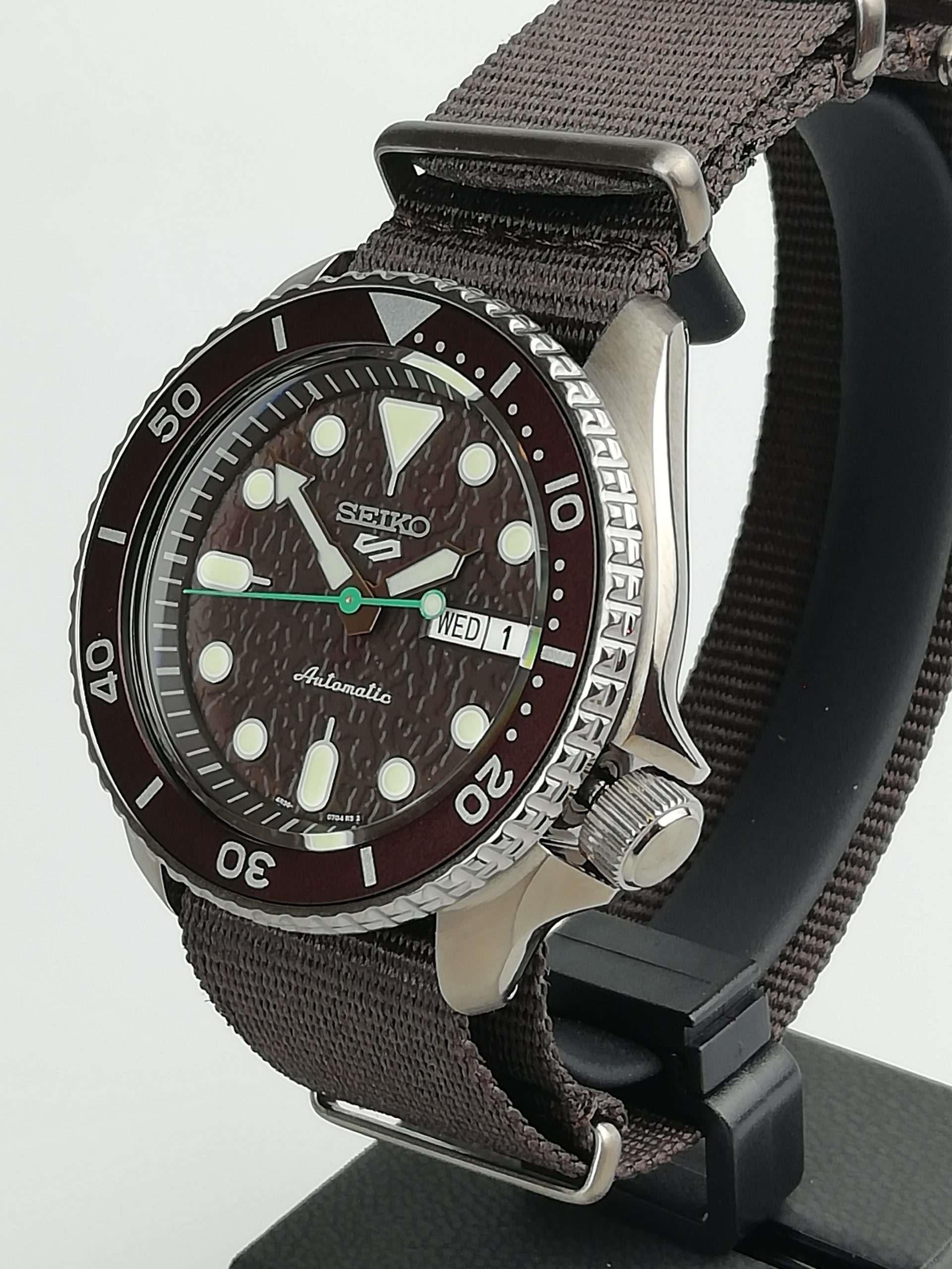 Seiko 5 Sports Stainless Steel Case Brown Canvas Strap Automatic Men's Watch SRPD85K1