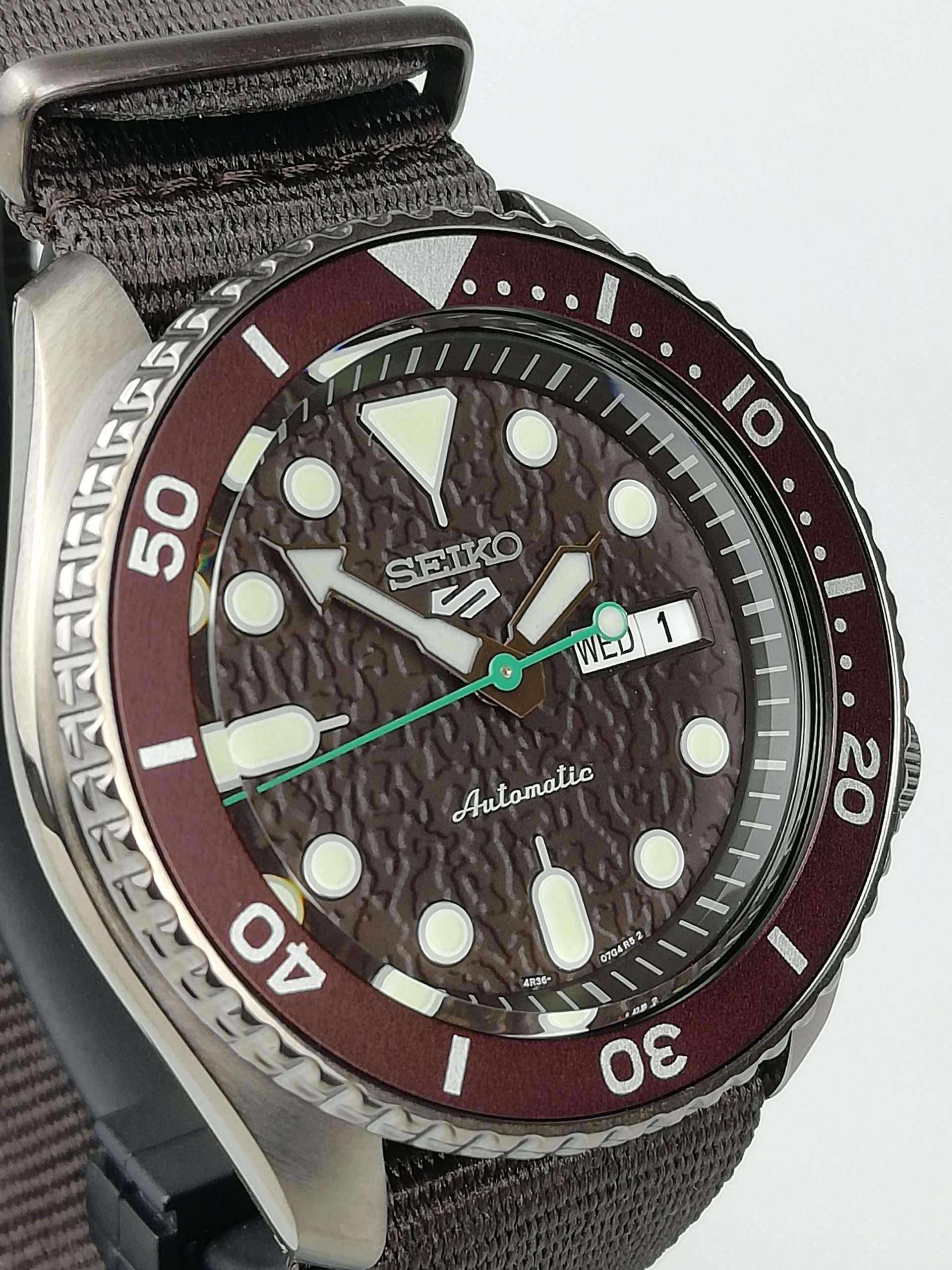 Seiko 5 Sports Stainless Steel Case Brown Canvas Strap Automatic Men's Watch SRPD85K1