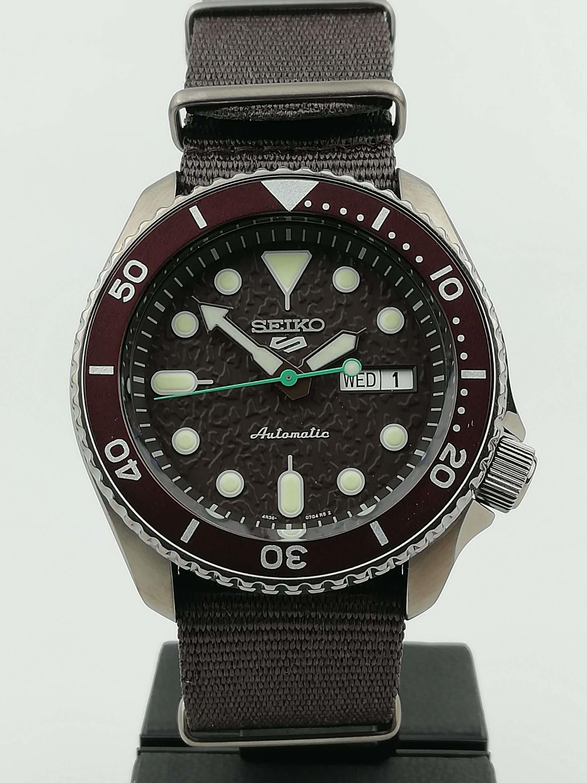 Seiko 5 Sports Stainless Steel Case Brown Canvas Strap Automatic Men's Watch SRPD85K1