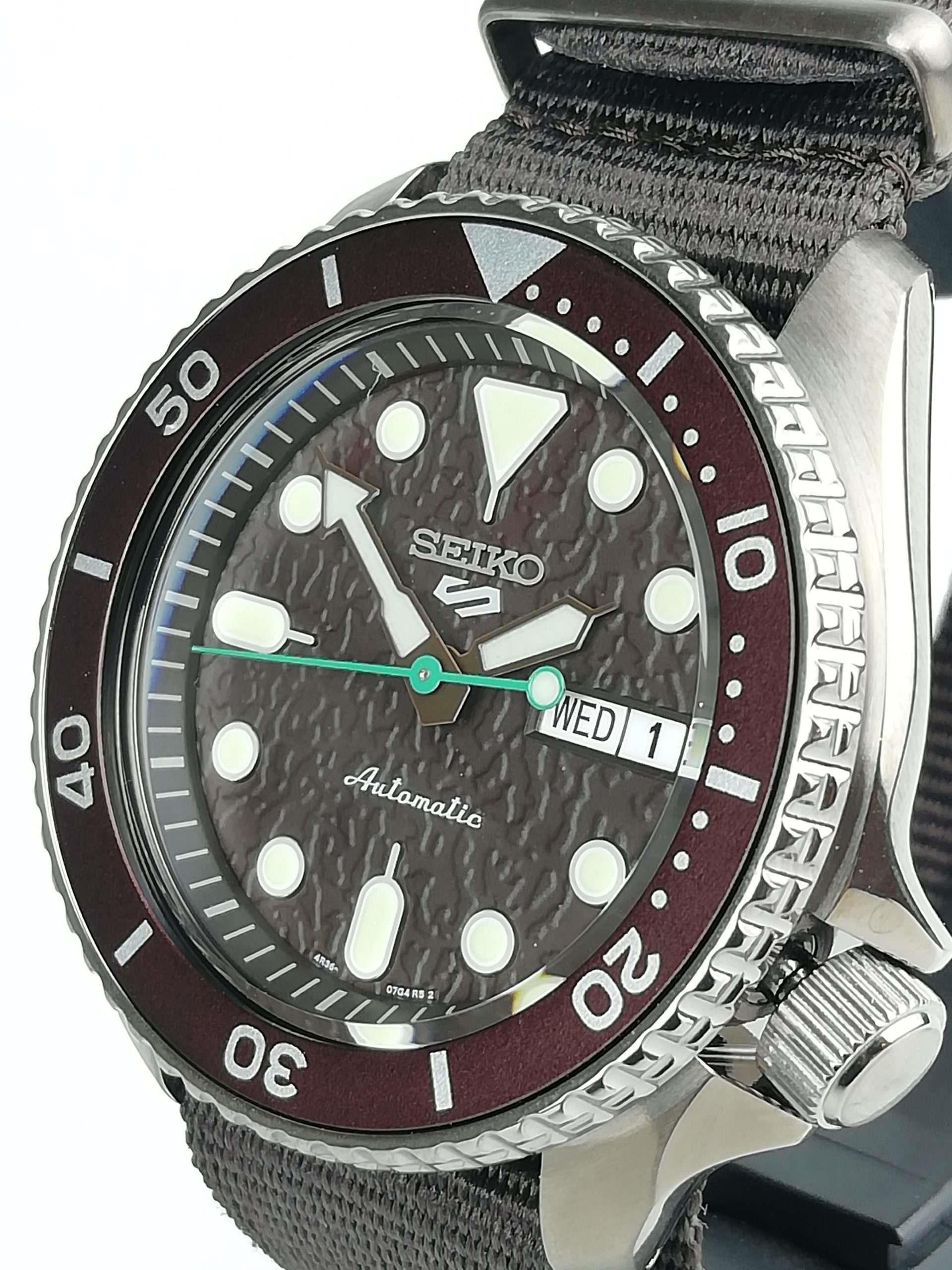 Seiko 5 Sports Stainless Steel Case Brown Canvas Strap Automatic Men's Watch SRPD85K1