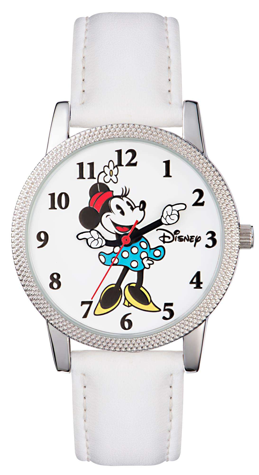 Disney Minnie Mouse Quartz White Leather Strap Girls Watch MN1383