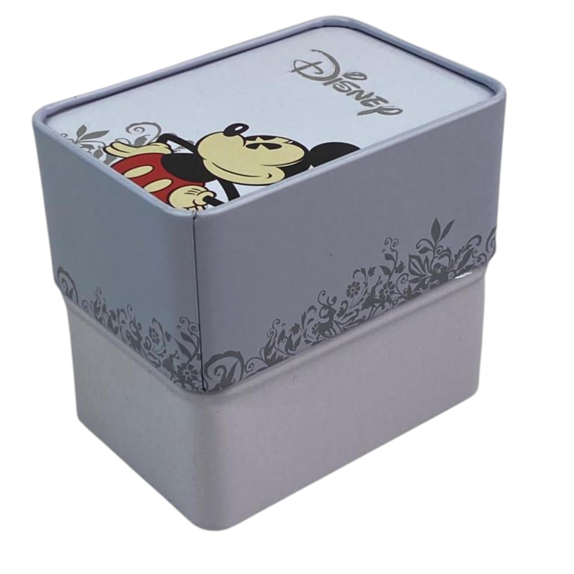 Disney Mickey Mouse Quartz Silver Dial White Leather Strap Kids Watch