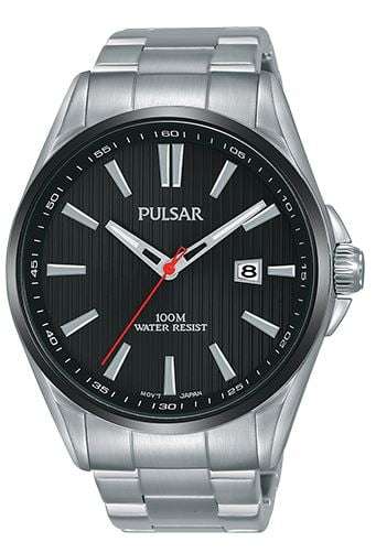 Pulsar Regular Quartz Black Dial Silver Stainless Steel Men's Watch PS9605X1