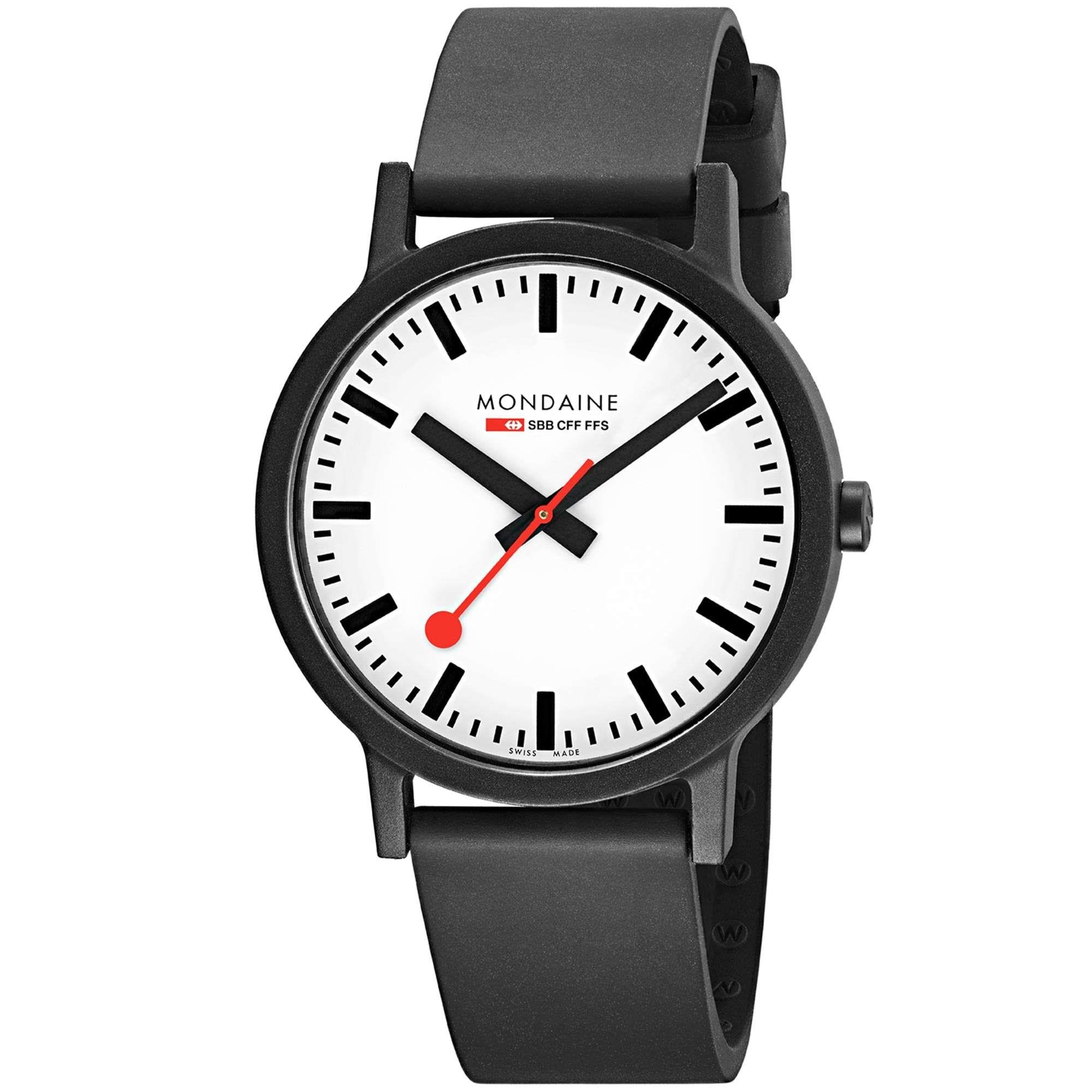 Mondaine Essence Black Rubber Strap White Dial Men's Watch ms1.41110.rb