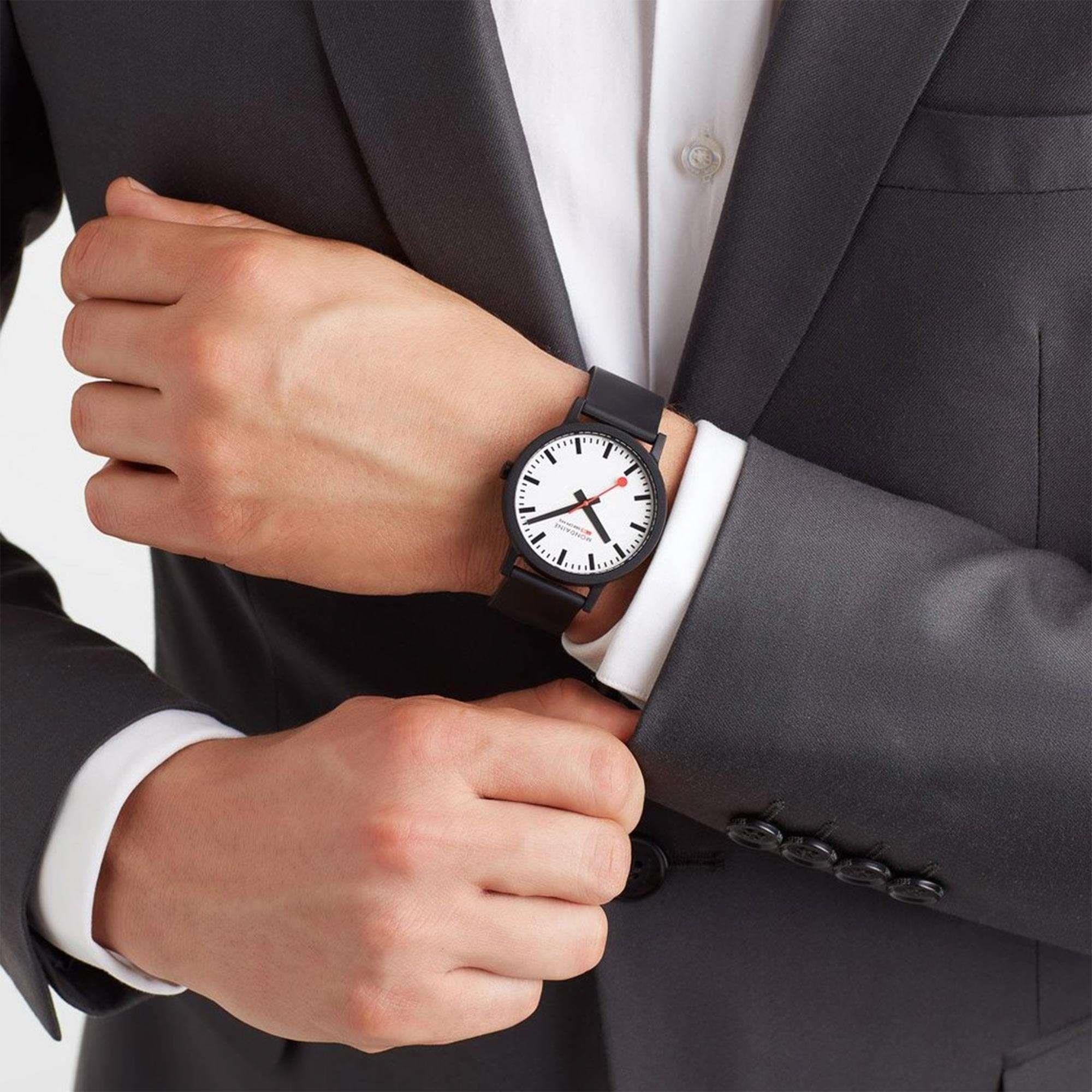 Mondaine Essence Black Rubber Strap White Dial Men's Watch ms1.41110.rb
