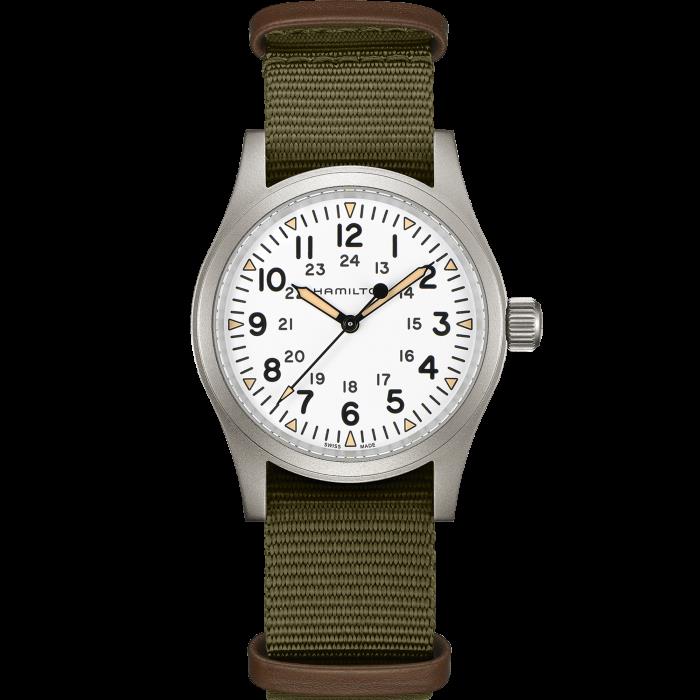Hamilton Khaki Field Mechanical White Dial Green NATO Strap Men's Watch H69439411