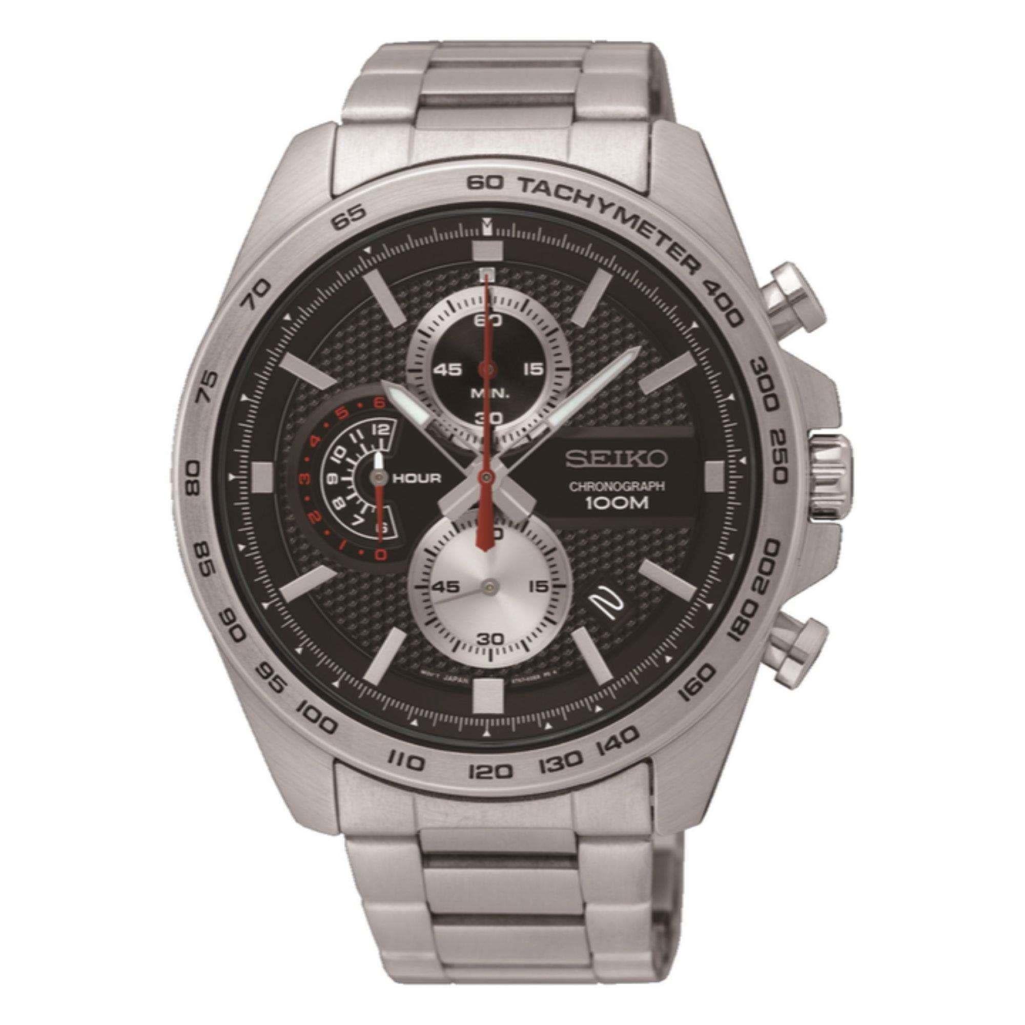 Seiko Chronograph Quartz Black Dial Silver Stainless Steel Men's Watch SSB255P1