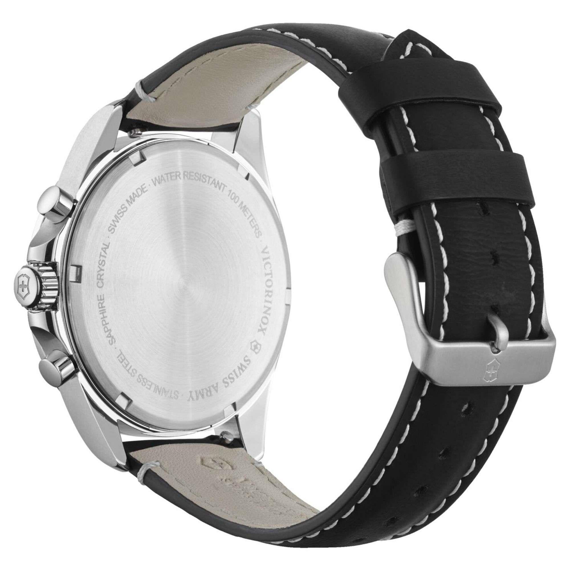 Victorinox Swiss Army Fieldforce Chronograph White Dial Black Leather Strap Mens Watch 241853