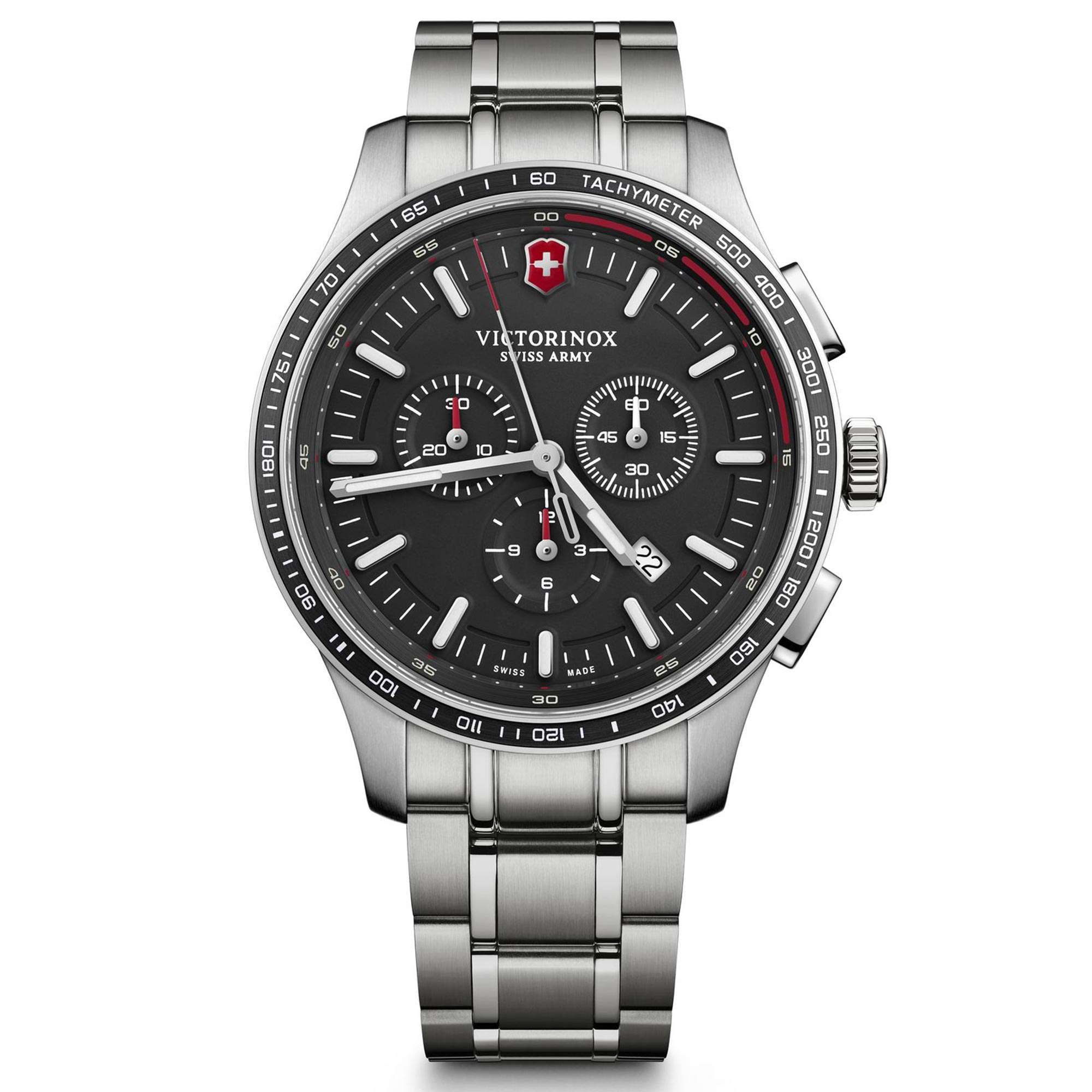 Victorinox Swiss Army Alliance Sport Chronograph Black Dial Silver Stainless Steel Bracelet Men's Watch 241816