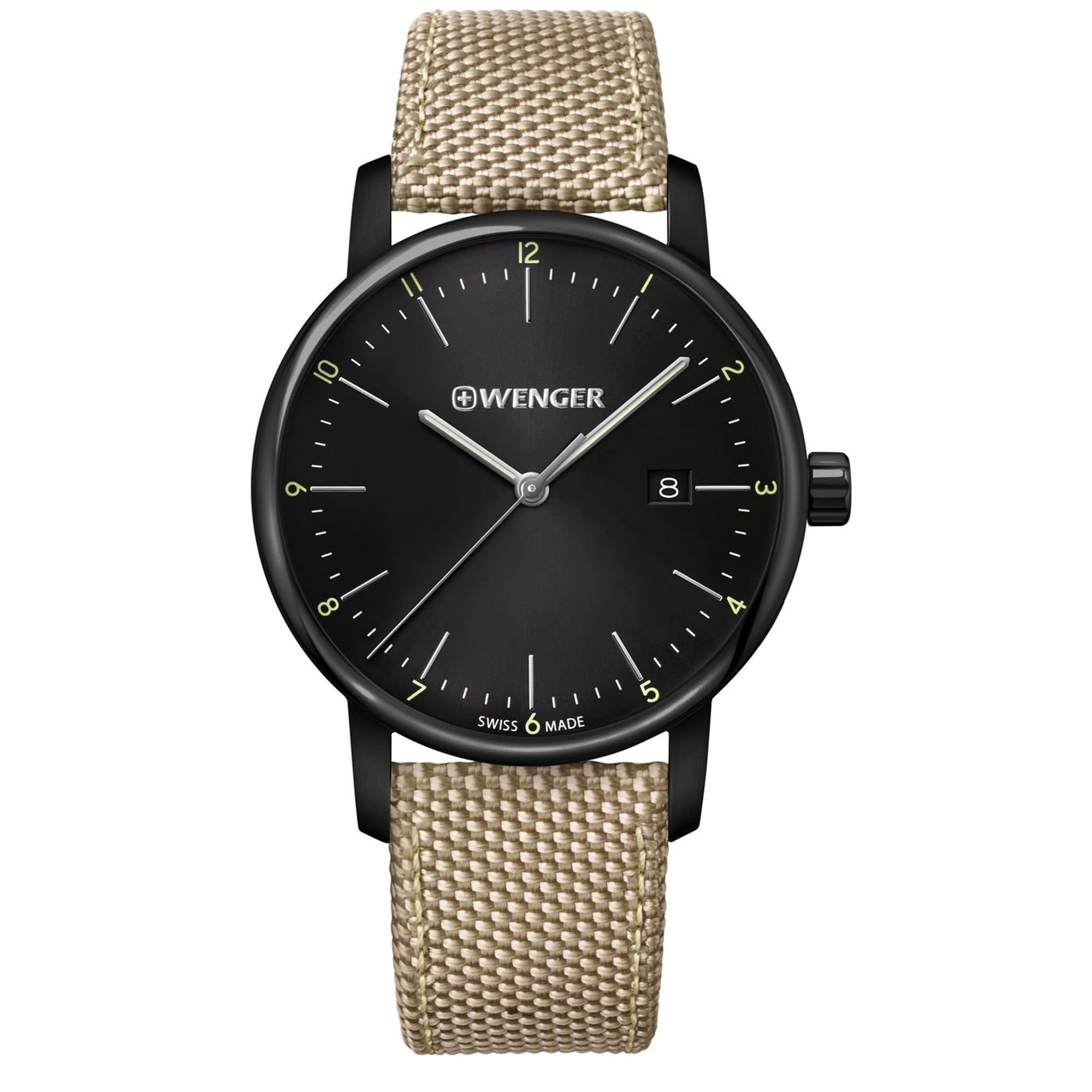 Wenger Urban Classic Quartz Black Dial Beige Nylon Strap Men's Watch 01.1741.138