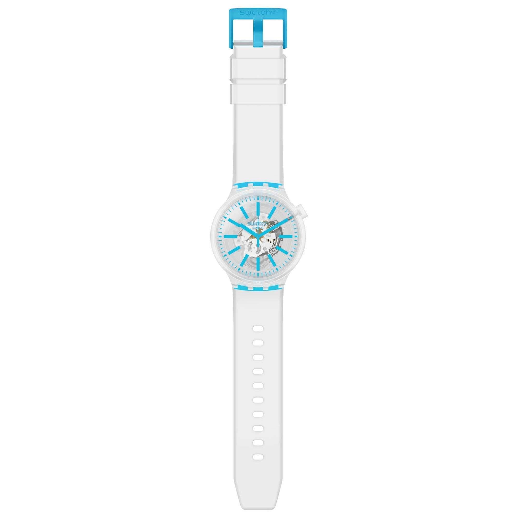 Swatch BlueInJelly Quartz Transparent Dial Silicone Strap Watch SO27E105