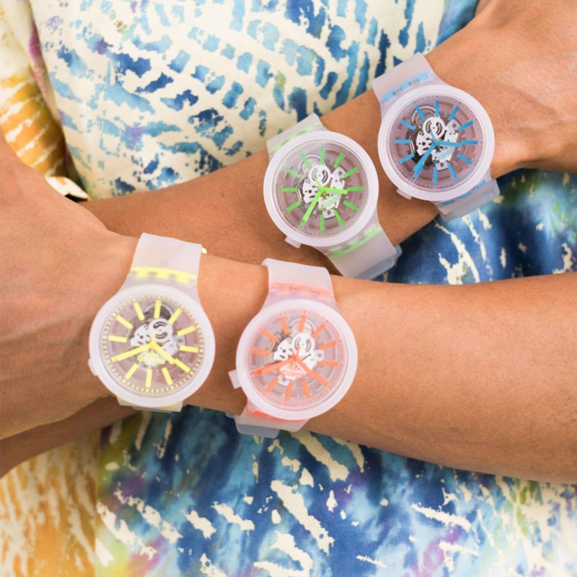 Swatch BlueInJelly Quartz Transparent Dial Silicone Strap Watch SO27E105