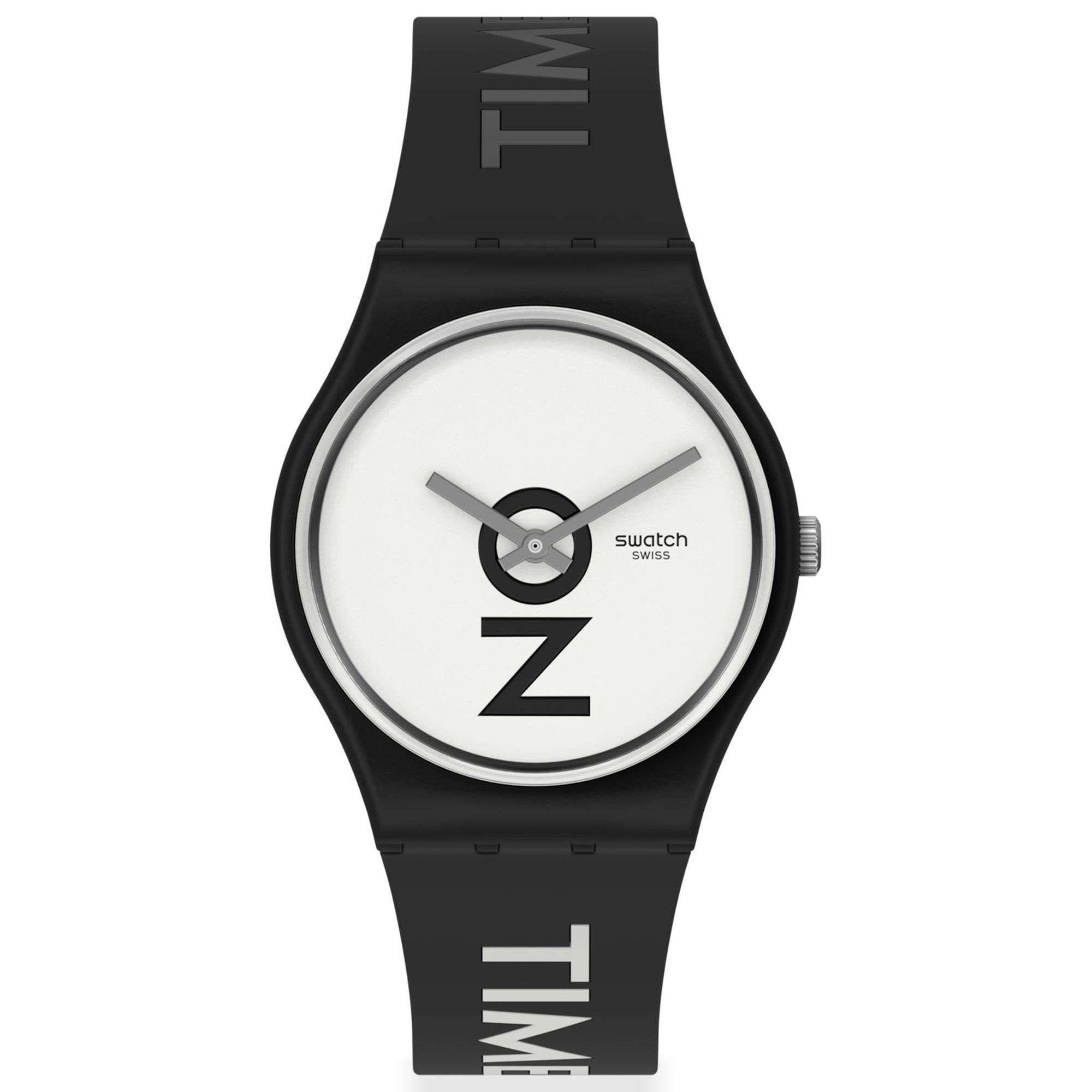 Swatch Always There Quartz White Dial Black Silicone Strap Watch GB328