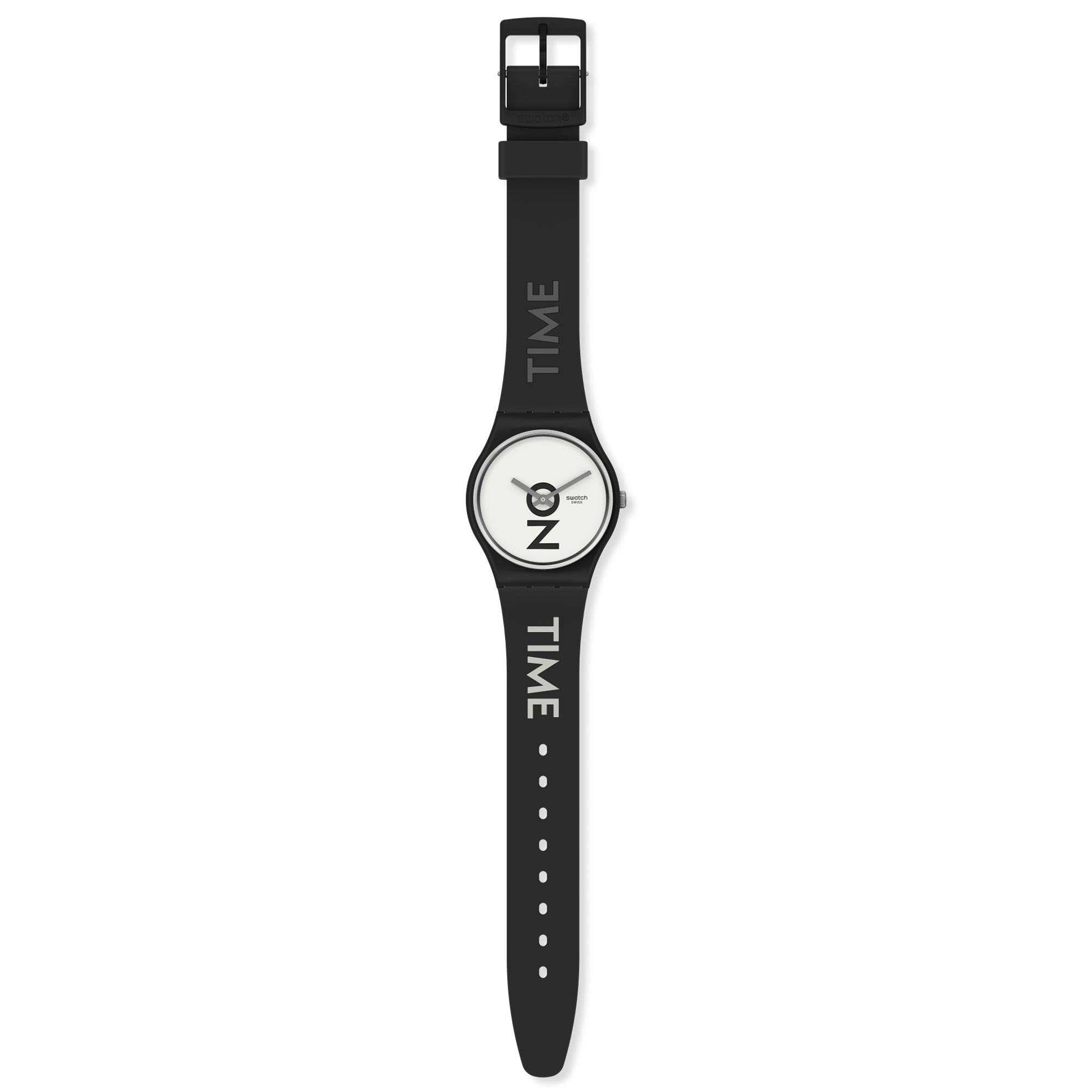 Swatch Always There Quartz White Dial Black Silicone Strap Watch GB328