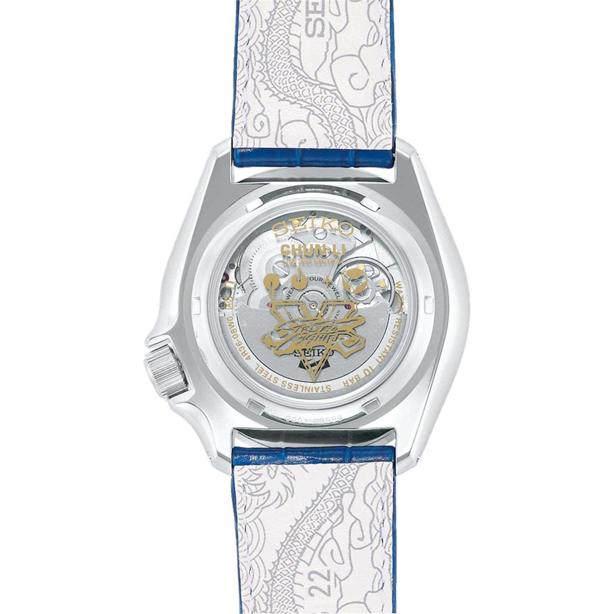 Seiko 5 Sports Street Fighter Chun Li Blue Dial Leather Strap Men's Watch SRPF17K1