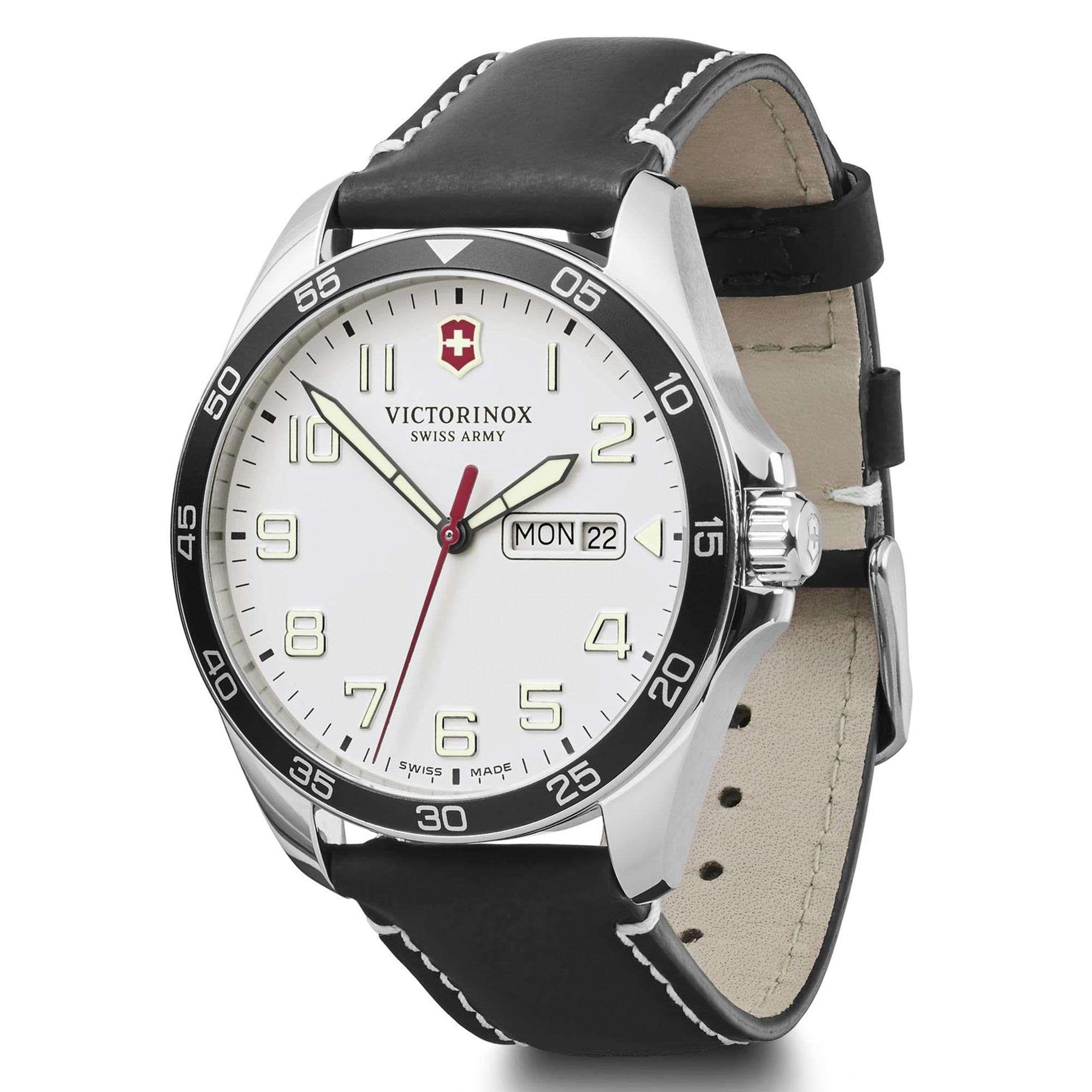 Victorinox Fieldforce Quartz White Dial Black Leather Strap Men's Watch 241847