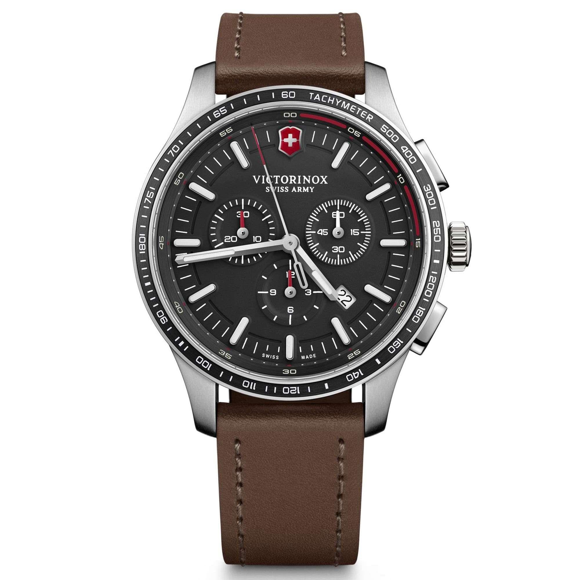 Victorinox Alliance Quartz Black Dial Brown Leather Strap Men's Watch 241826
