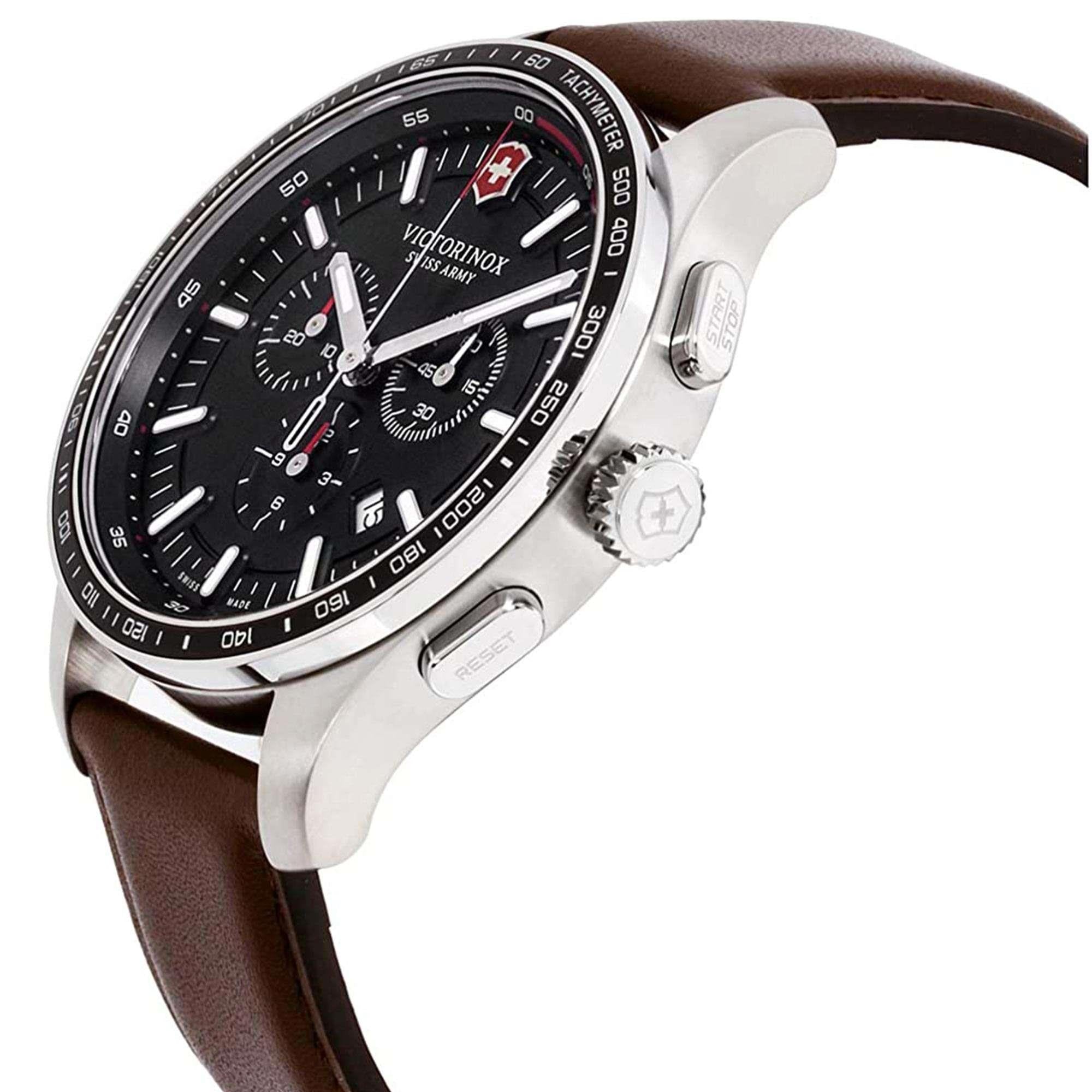 Victorinox Alliance Quartz Black Dial Brown Leather Strap Men's Watch 241826