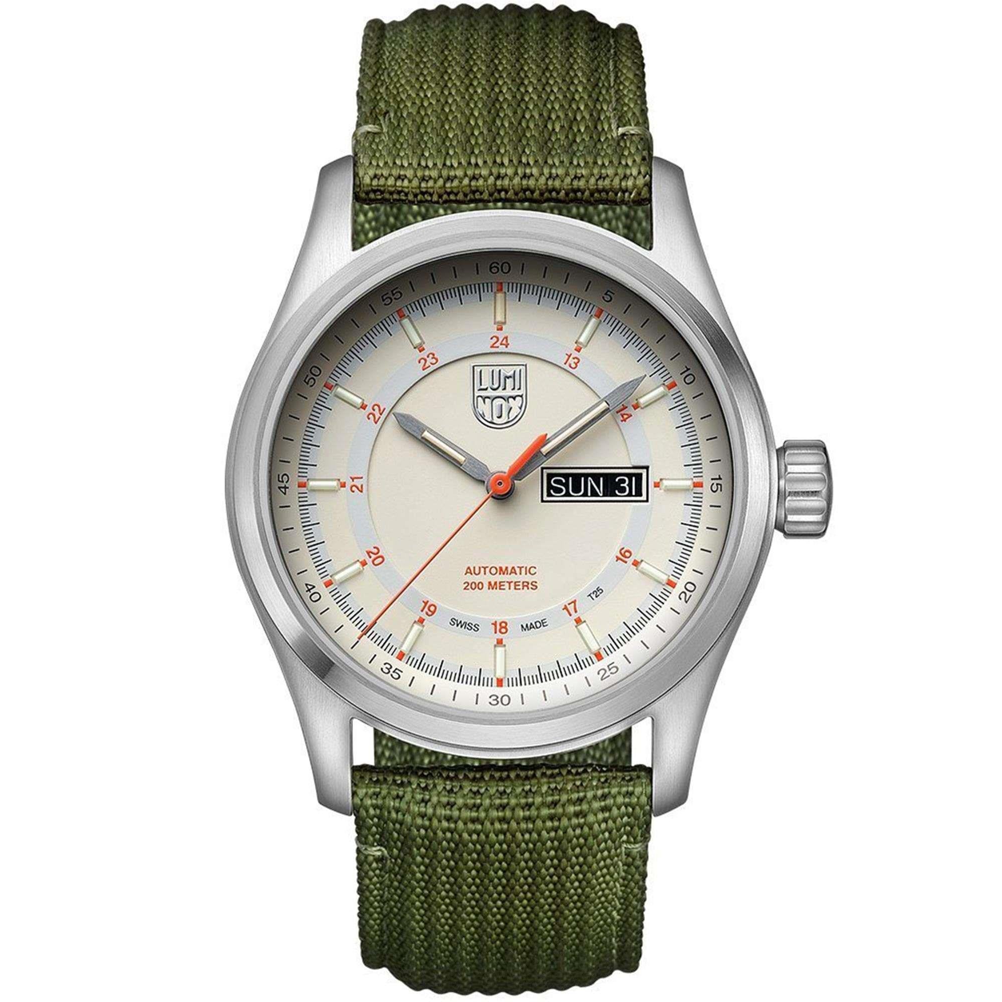 Luminox Atacama Field Cream Dial Green Nylon Nato Strap Automatic Mens Watch XL.1907.NF