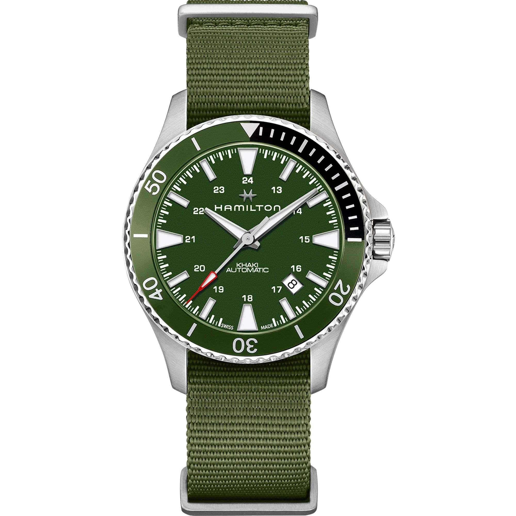 Hamilton Khaki Navy Scuba Automatic Green Dial NATO Strap Men's Watch H82375961