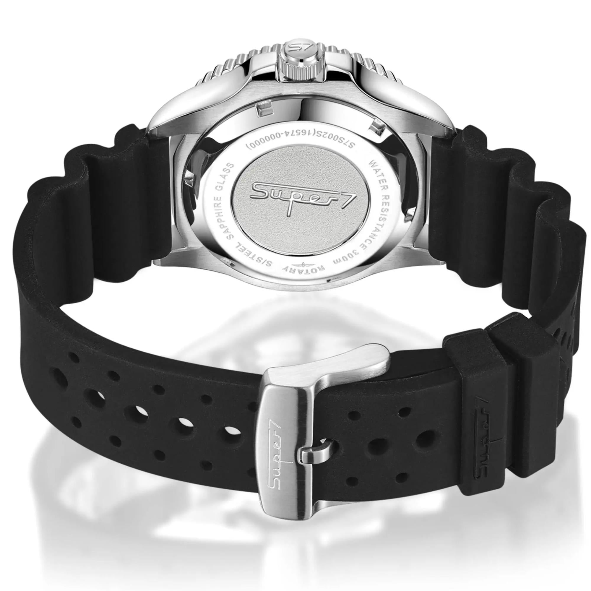 Rotary Super 7 SCUBA Automatic Orange Dial Ceramic Bezel Silicone Strap Men's Dive Watch S7S002S