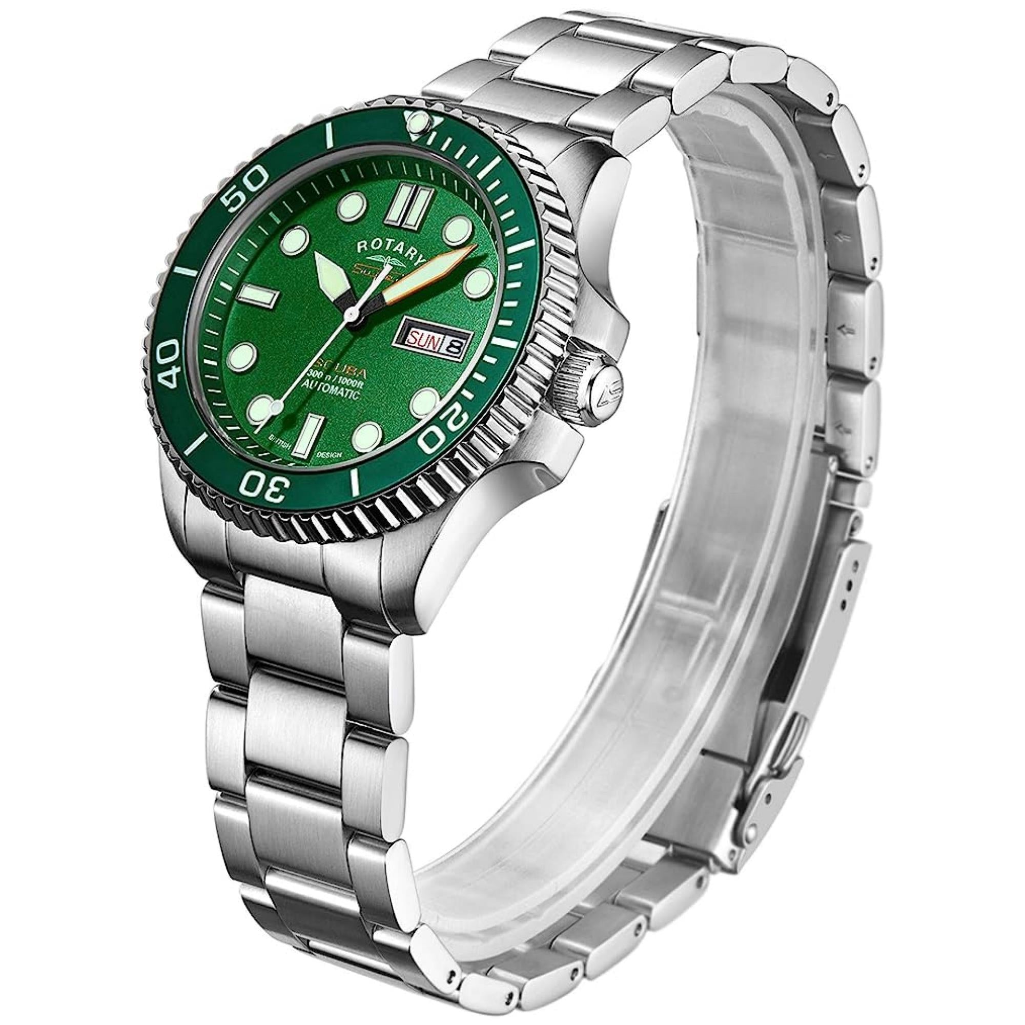Rotary Super 7 SCUBA 'Hulk' Automatic Green Dial Silver Stainless Steel Bracelet Men's Dive Watch S7S003B