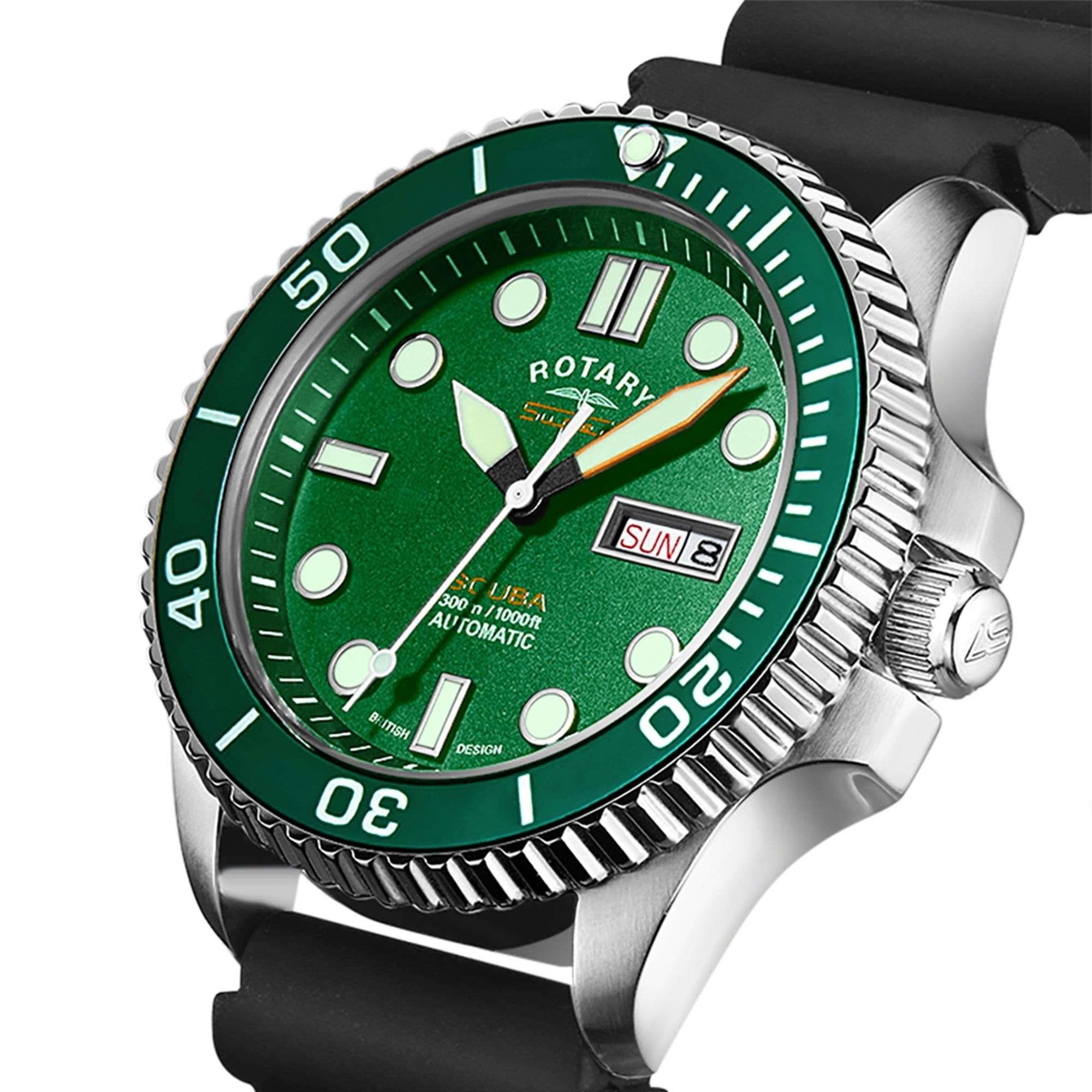 Rotary Super 7 SCUBA Hulk Automatic Green Dial Silicone Strap Men's Dive Watch S7S003S