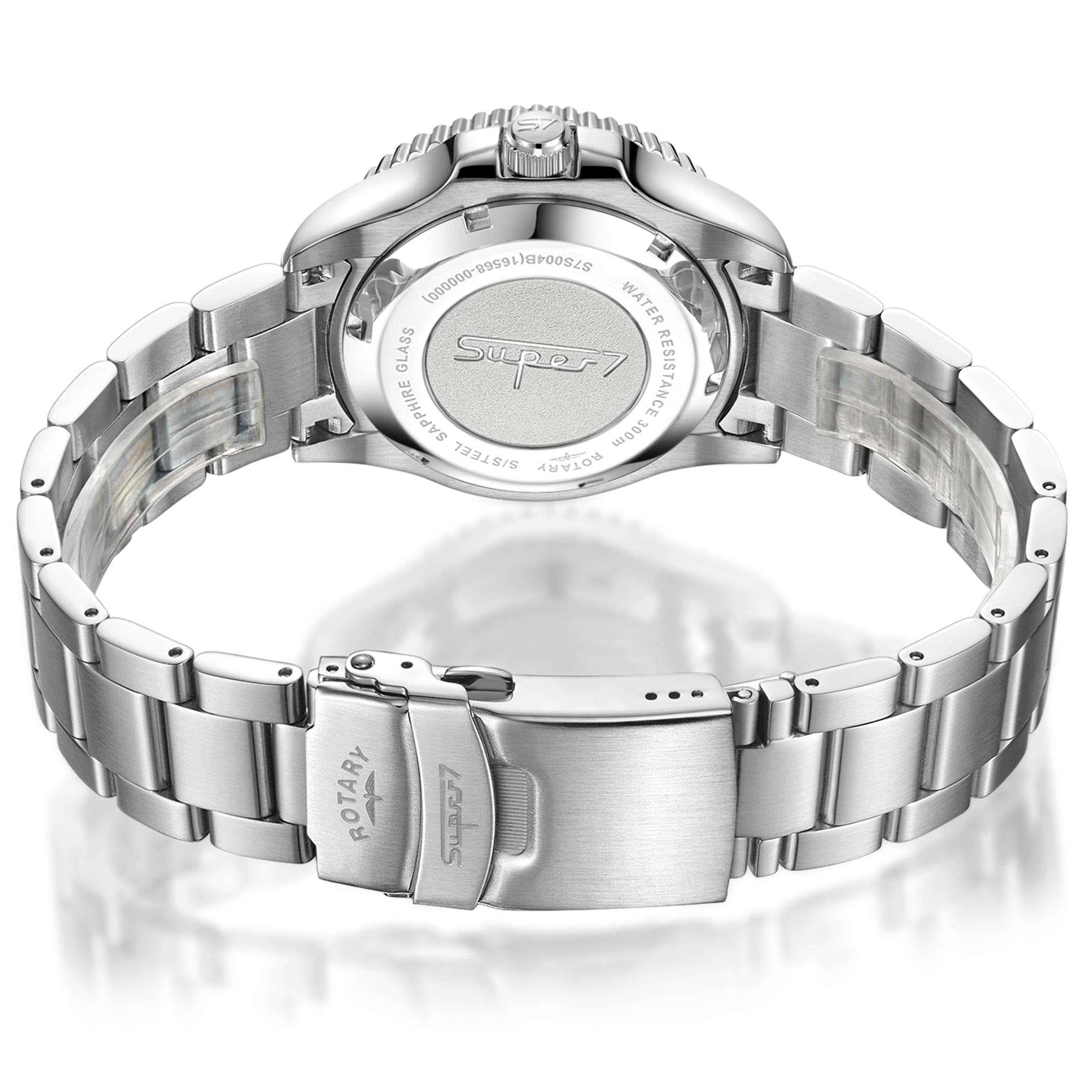 Rotary Super 7 SCUBA 'Pepsi' Automatic Navy Blue Dial Silver Stainless Steel Bracelet Men's Dive Watch S7S004B