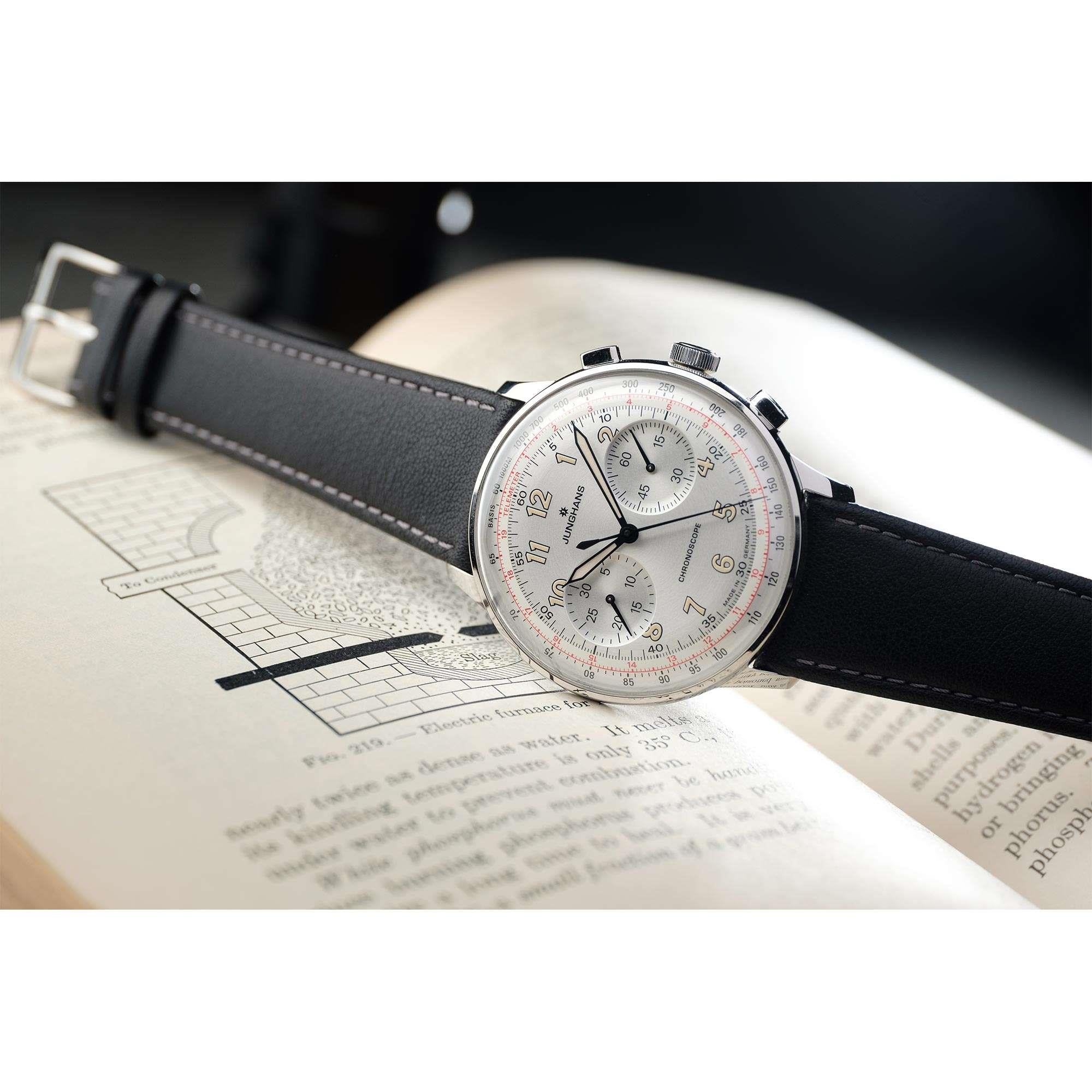 Junghans Meister Telemeter 027/3380.00 Mechanical Hand Wind Silver Dial Leather Strap Men's Watch