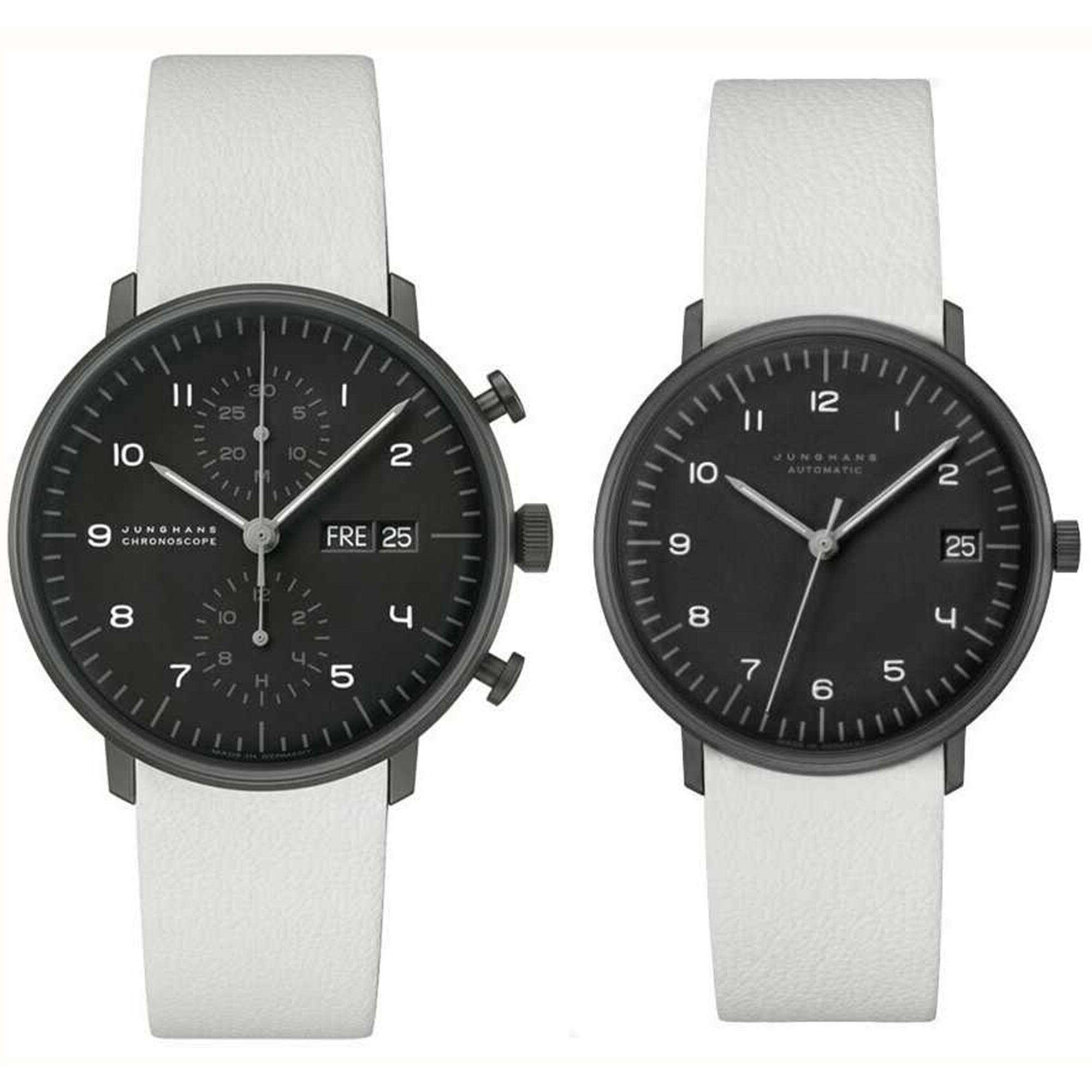 Junghans Max Bill Edition Set 2020 027/4018.03 Black Dial White Leather Strap Men's Watch